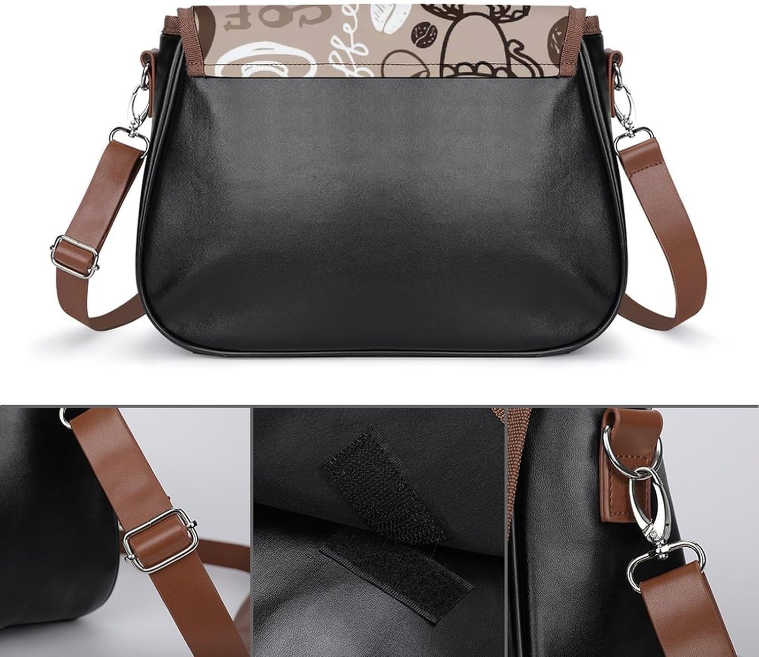 Brown Coffee Maker Beans ThemeWomen's Faux Leather Crossbody Bag, Waterproof Wrinkle-Resistant Shoulder Bag with Detachable Strap, Large Capacity Casual Handbag, Fashion Daily Purse for Shopping Work