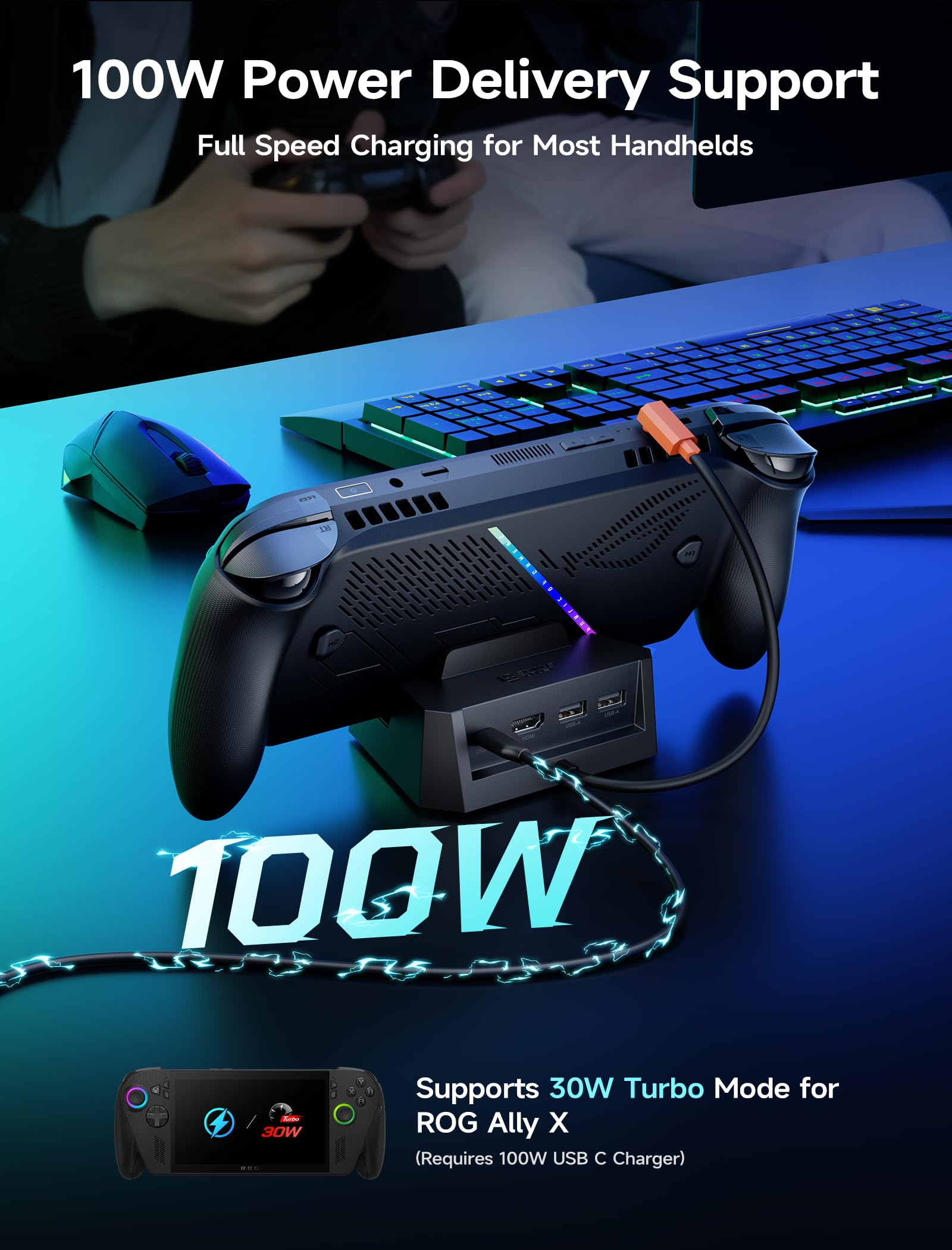 JSAUX Stacja dokująca 4K 60 Hz do ROG Xbox Ally X/Steam Deck OLED/Legion Go S, 4 w 1 Steam Deck Dock z HDMI, 2X USB 2.0, 100W PD, do Steam Deck, HB0503