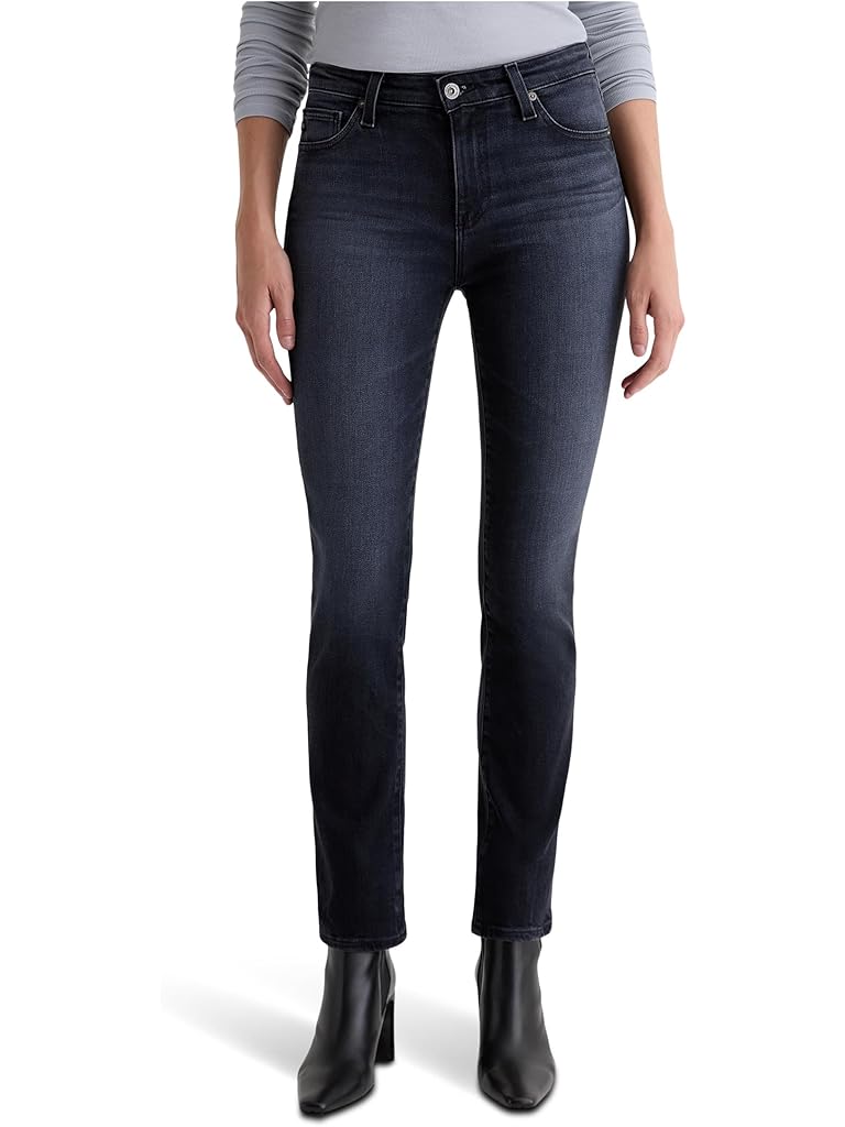 Blue AG Mari Mid Rise Slim Straight Jean In Glitch