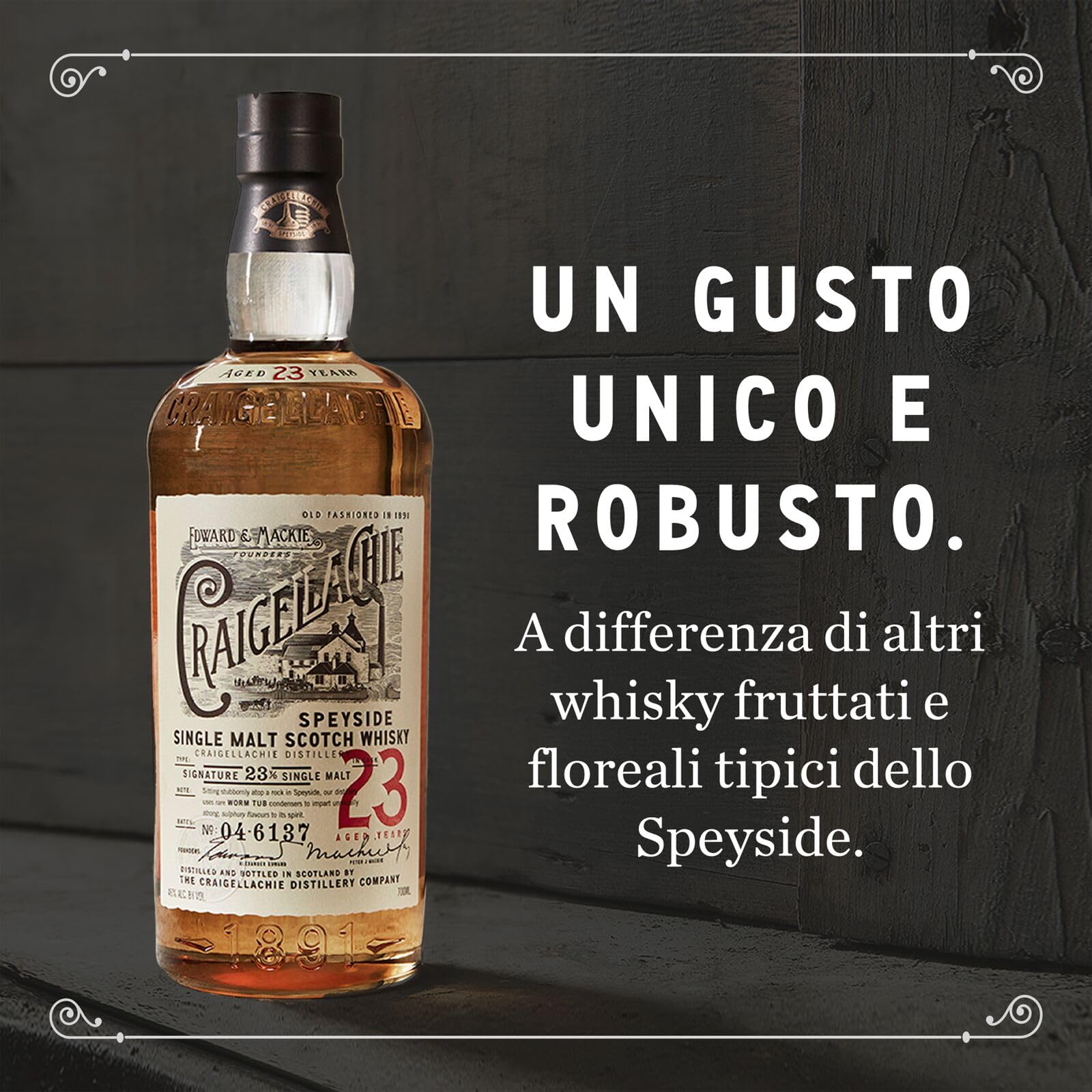 CRAIGELLACHIE 23 Anni Speyside Single Malt Scotch Whisky, 46% vol., 70 cl – Tubo Regalo, Botti di primo riempimento Sherry e Bourbon, Non filtrato a freddo, Edizione da collezione