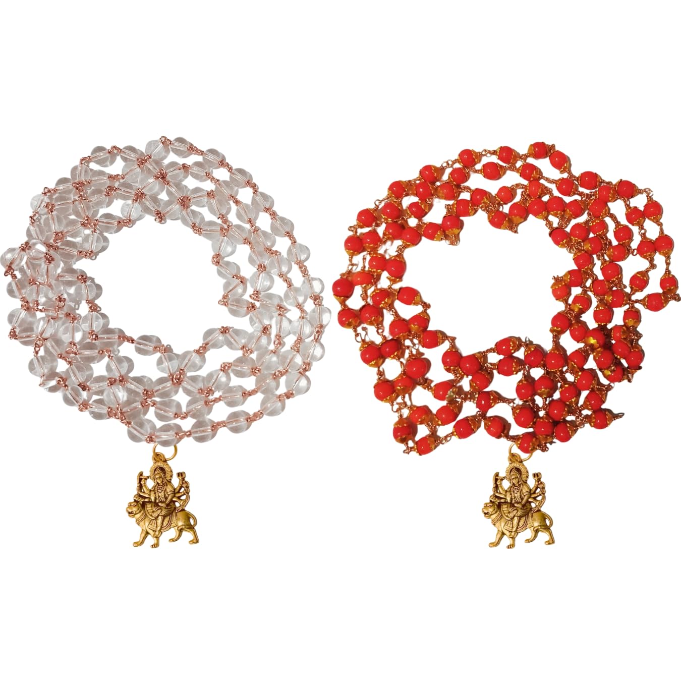 SRI YAGNAA - Bhavani Deeksha Mala Set - Spatika and Red Beads Mala with Durga Devi Pendant - 108 Beads (Spatika with Bhavani Mala)-image-39