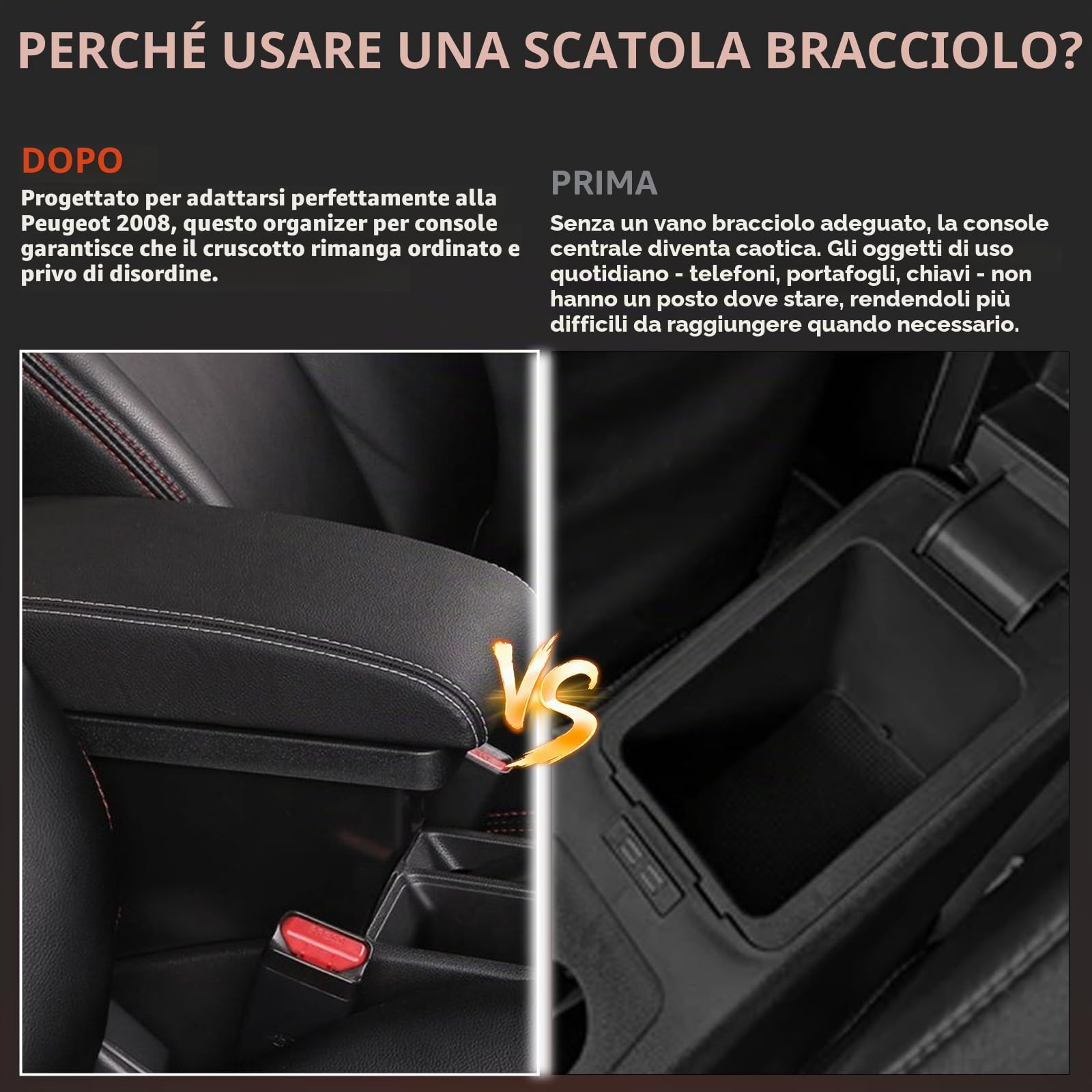 XUKEY Bracciolo in pelle nera, doppio strato, per console centrale, per 2008, con vano portaoggetti