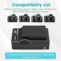 Vista 4 de Paquete de cargador de batería EN-EL9 EN EL9a, paquete de cargador LP compatible con cámaras Nikon D40, D40X, D60, D3000, D5000, repuesto