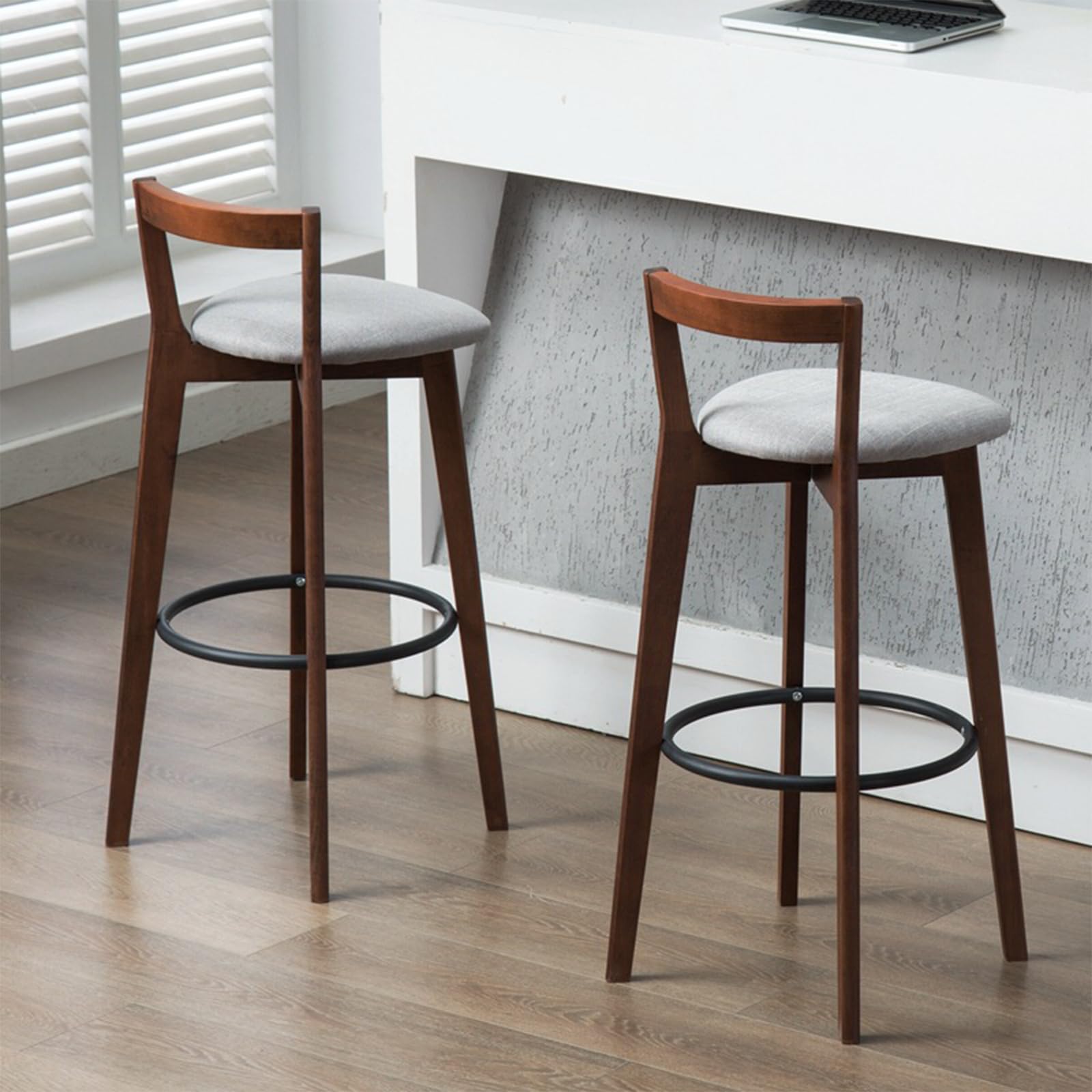 LIODUX Exquisite Barstools Set of 2, Modern and Simple High Bar Stools, Solid Wood Nordic Bar Chairs, Nordic Home Kitchen Counter Bar with Backrest (Brown,Seat Height 71 CM)