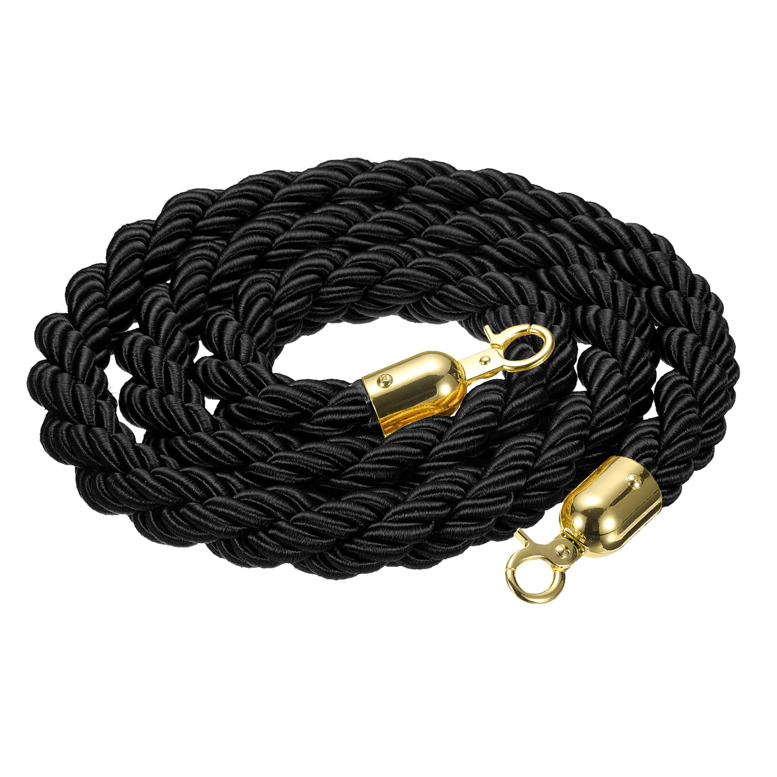 sourcing map Absperrseil mit Haken, gedreht, 2 m, Schwarz / goldfarben