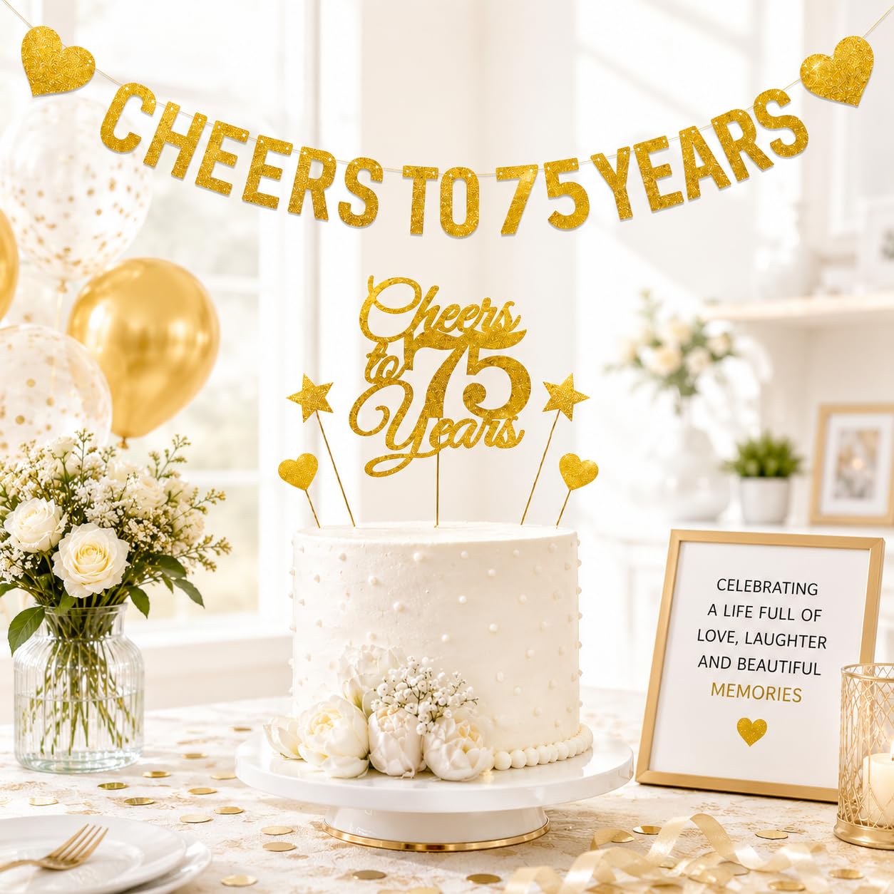 75th Birthday Cake Topper & Banner - Cheers! -1 75th Birthday Cake Topper & Banner - Cheers! -1