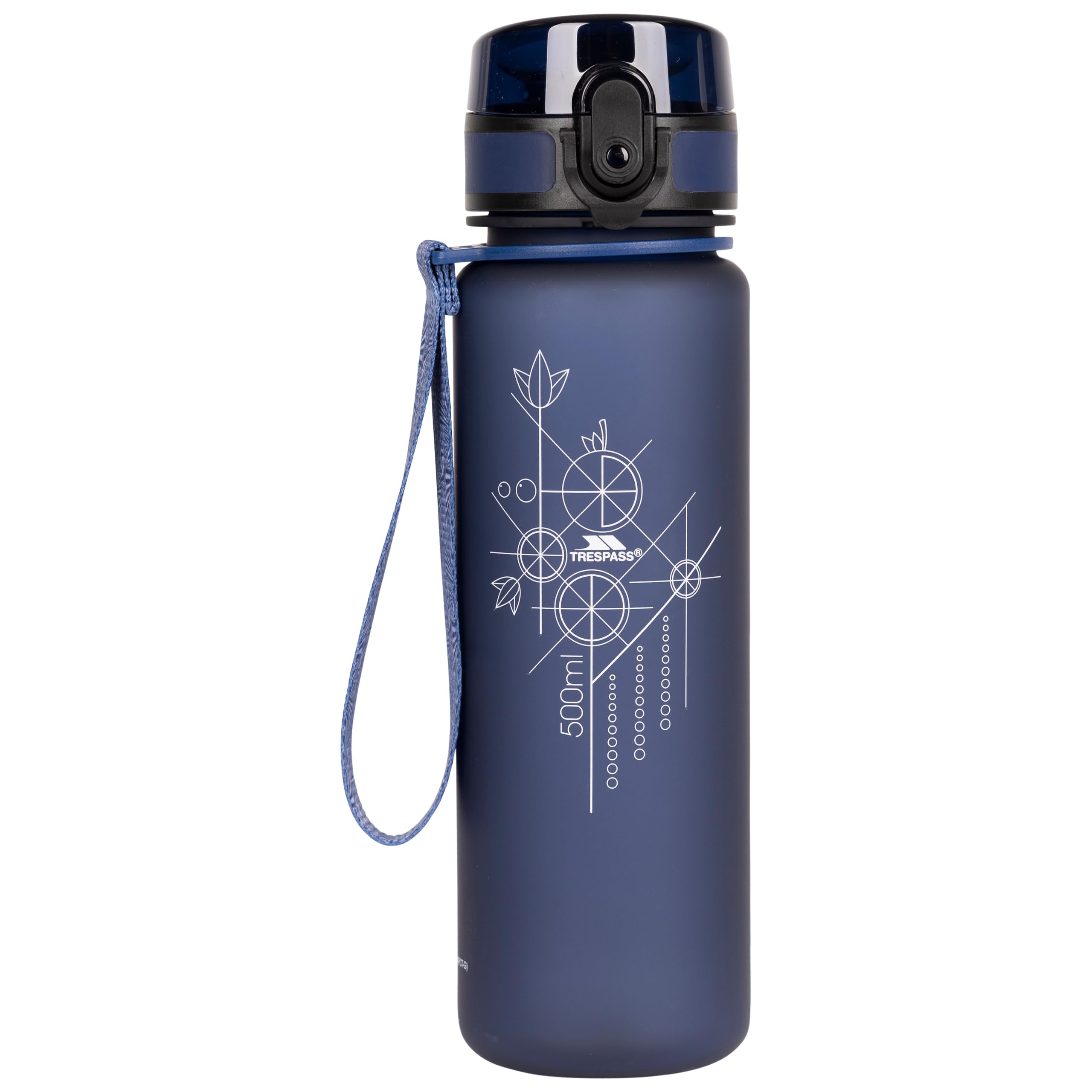Trespass Water Bottle Flintlock - BPA-Free Plastic, Lockable Flip Lid, Wrist Strap, 500ml Capacity