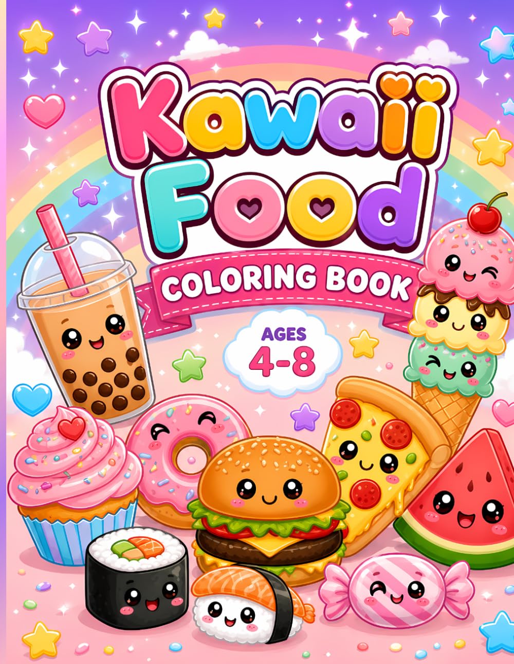Kawaii Food Coloring Book for Kids Ages 4-8: OVER 50 PAGES OF ADORABLE KAWAII FOOD TO COLOR! Perfect for little artists to explore their creativity