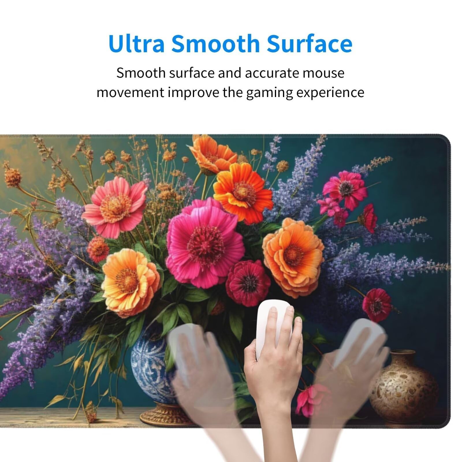 Tapis de Souris XXL 1200x600 mm, Abstrait Tapis de Souris Fleur Tapis Souris 120 X 60 CM, Étanche Antidérapant sous Main Bureau à Bords Cousus, Mouse Pad avec Surface en Caoutchouc antidérapant U-25