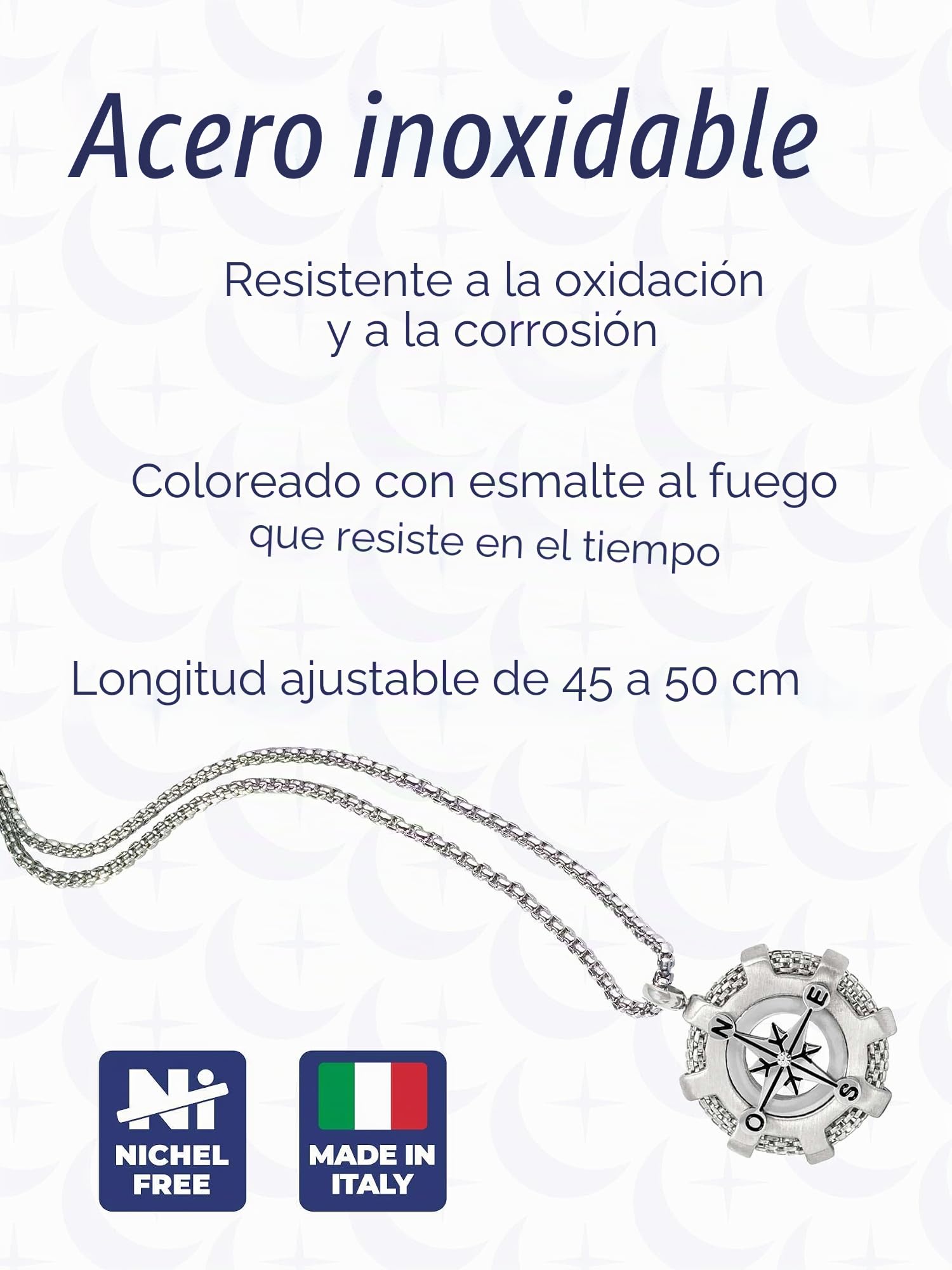 inSCINTILLE Collar Rosa de los Vientos de Acero Inoxidable para Hombre Colgante Náutico, Longitud Ajustable 48-53cm con Caja de Regalo Incluida