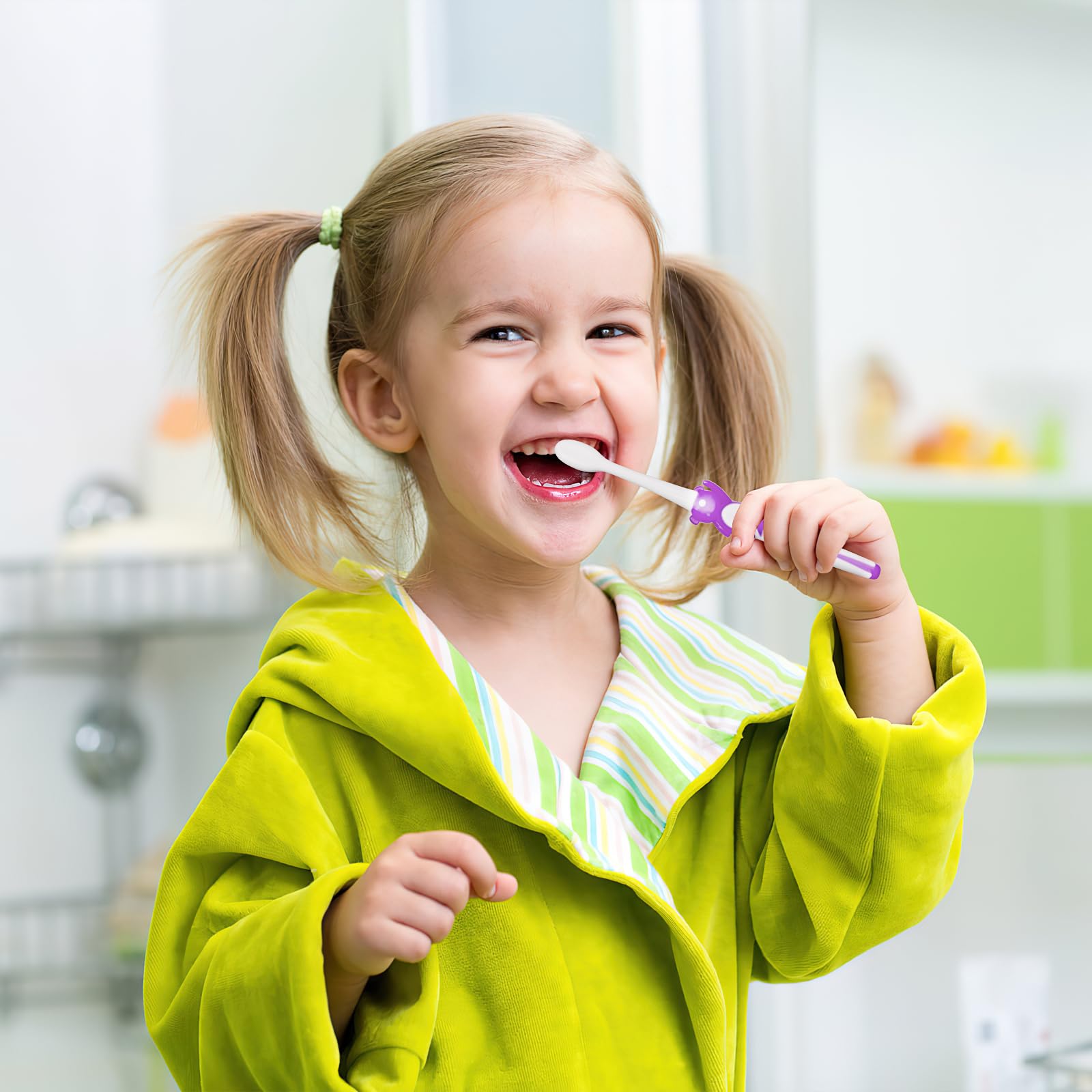 100 spazzolini manuali per bambini, con coperchio, setole morbide, confezionati singolarmente, per casa, viaggi, campeggio, hotel (verde, giallo, blu, viola)