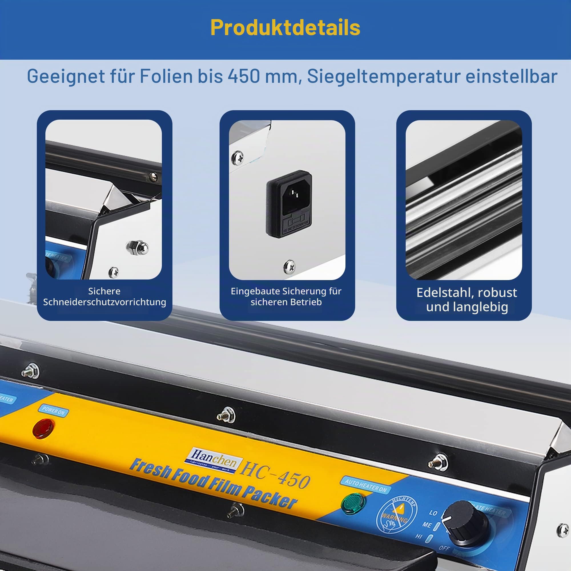 Hanchen Frischhaltefolie Verpackungsmaschine für Markt oder Obst-, Gemüseladen, elektrischer Folienspender und Lebensmittel Verpackungsgerät 2 in 1.