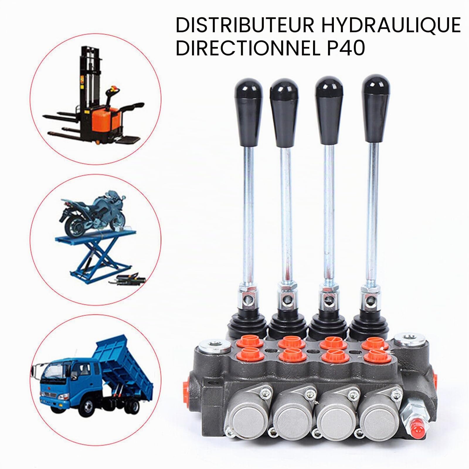 Vanne hydraulique 40 l/min 40 l Valve de commande manuelle Vanne à levier manuel 4 voies Vanne à levier manuel monobloc