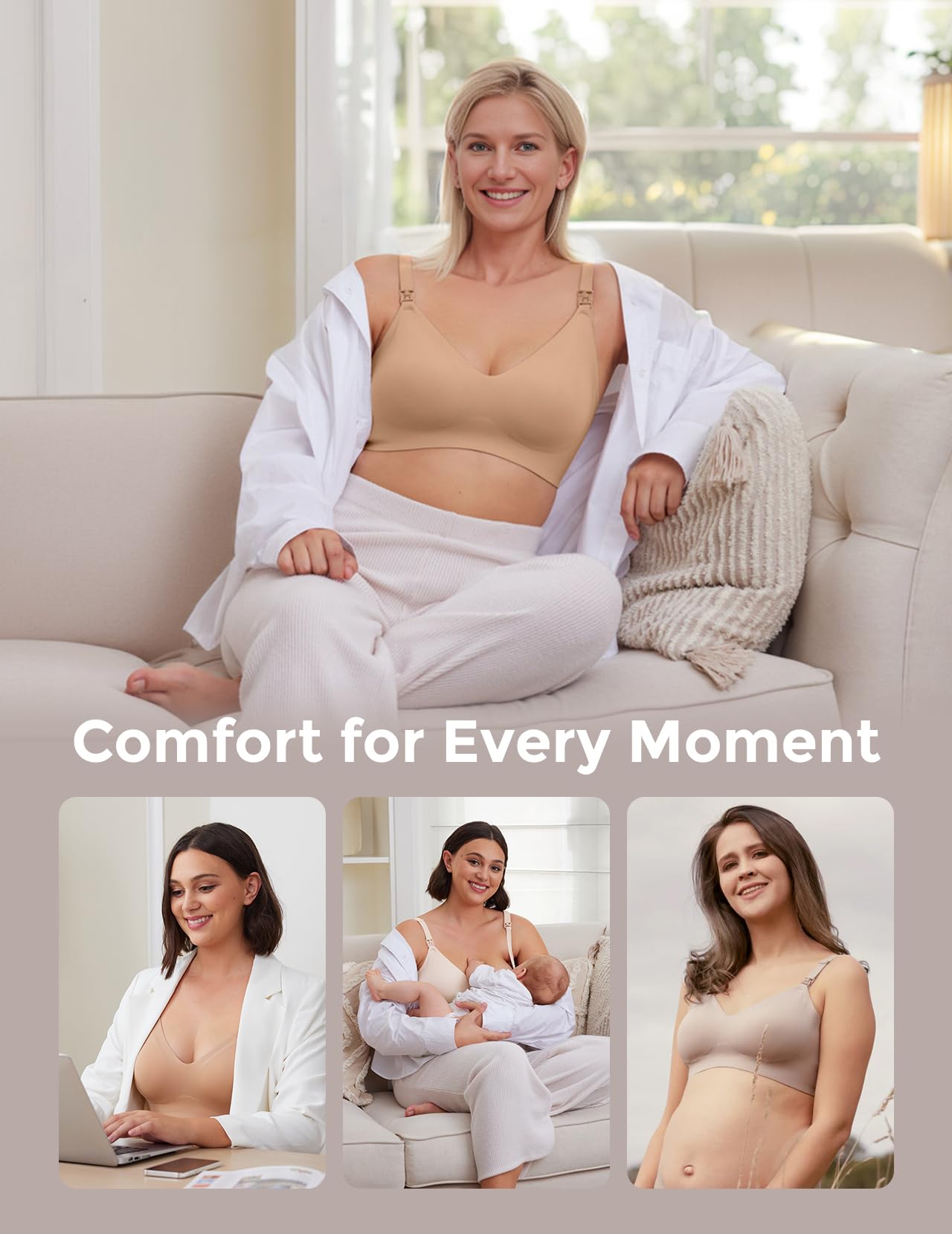Momcozy Reggiseno per allattamento senza ferretto, reggiseno per gravidanza senza cuciture e reggiseno per il sonno, morbido bralette imbottite per allattamento e vita quotidiana