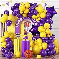 Vista 1 de GREMAG Globos morados y amarillos, kit de 113 piezas de guirnalda de globos morados y amarillos, con dos globos de papel de aluminio de estrella