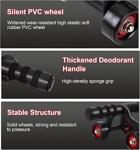 Miniatura 6 de Rueda abdominal Ab Roller 3 ruedas antideslizante resistente de bajo ruido rueda abdominal con alfombrilla de rodillas y tabla de frenado