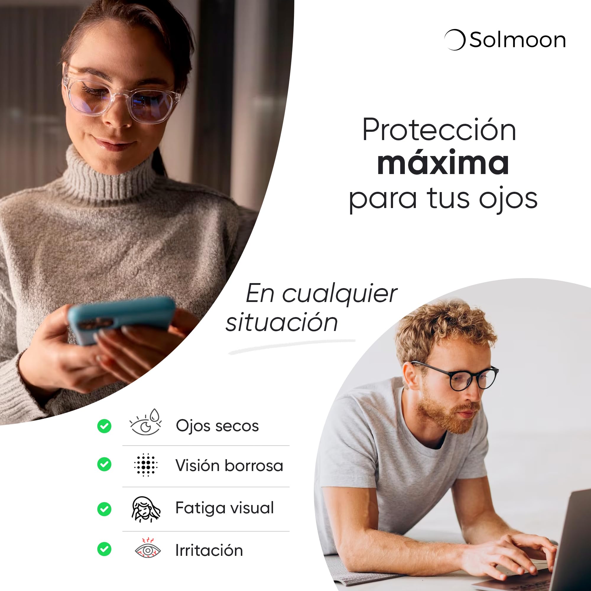 Solmoon Gafas Filtro Luz Azul Unisex, Antifatiga y Anti-Azules para Gaming y Lectura, Lentes Antireflejo, Reducen Fatiga Visual