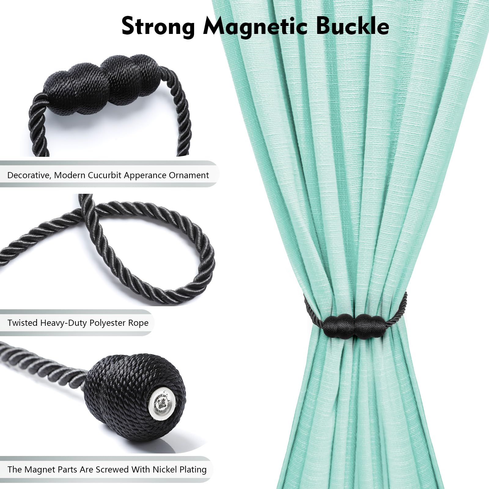 Fermatende Magnetici A Forma Di Zucca - 2 Pezzi Nero Per Tende Da Interno Ed Esterno - Foto 9