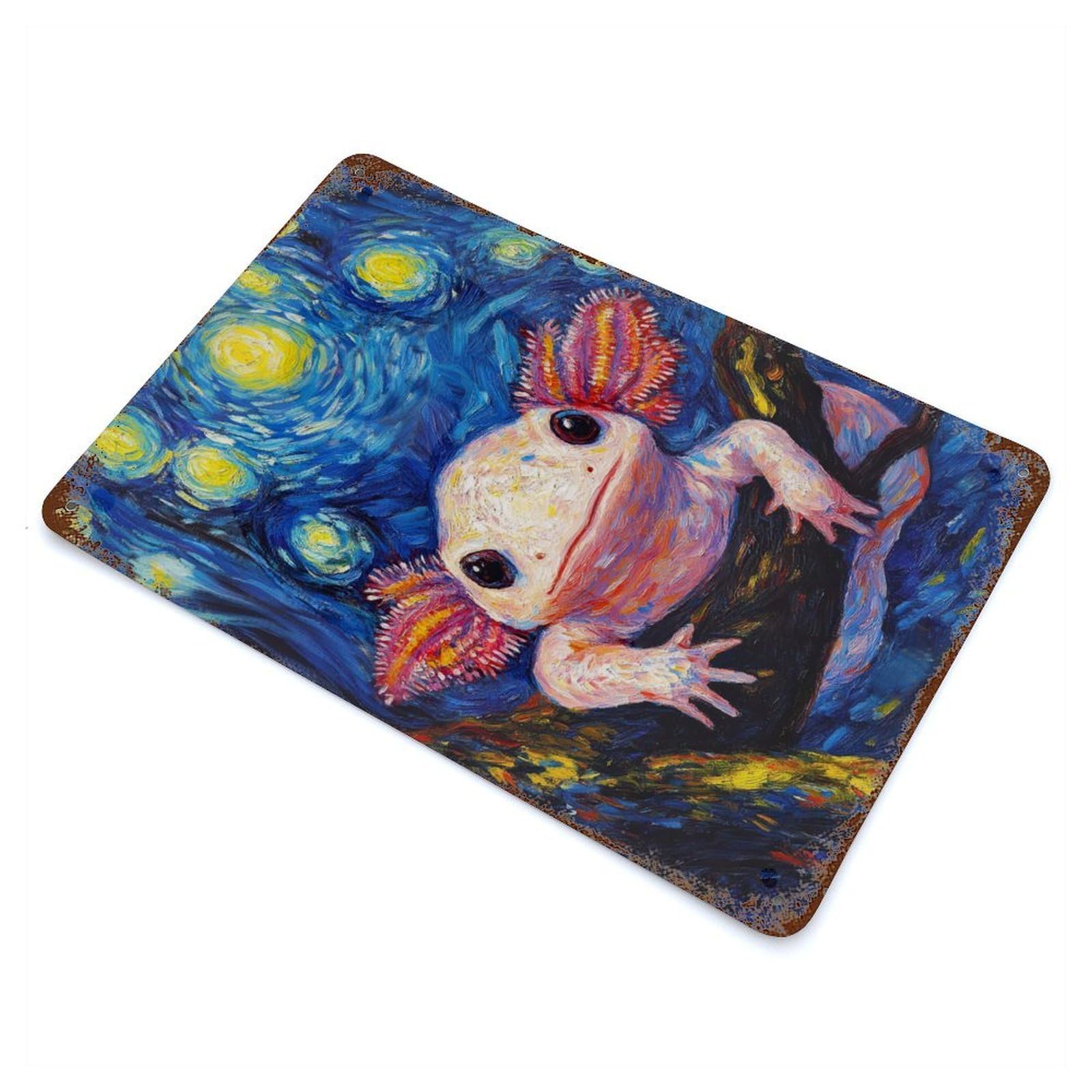 Rust Effect Axolotl in Starry Night Vintage Rust Metal Sign 11.8"x7.9", Classic Wall Plaque for Shed, Workshop And Garage Wall Decor