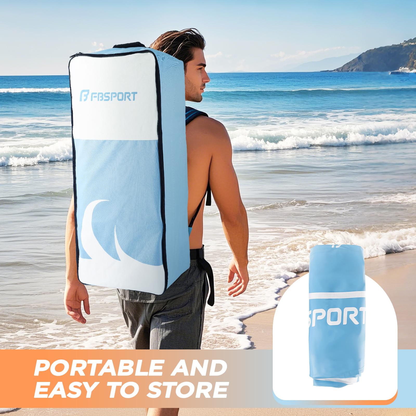 FBSPORT Tavola SUP Gonfiabile SUP 335CM per Adulti e Giovani, Stand Up Paddle Board Spessa 15 cm tavola da Surf tavola da SUP con Pagaia Regolabile, Zaino, Pompa & Pinna Rimovibile Surfboard