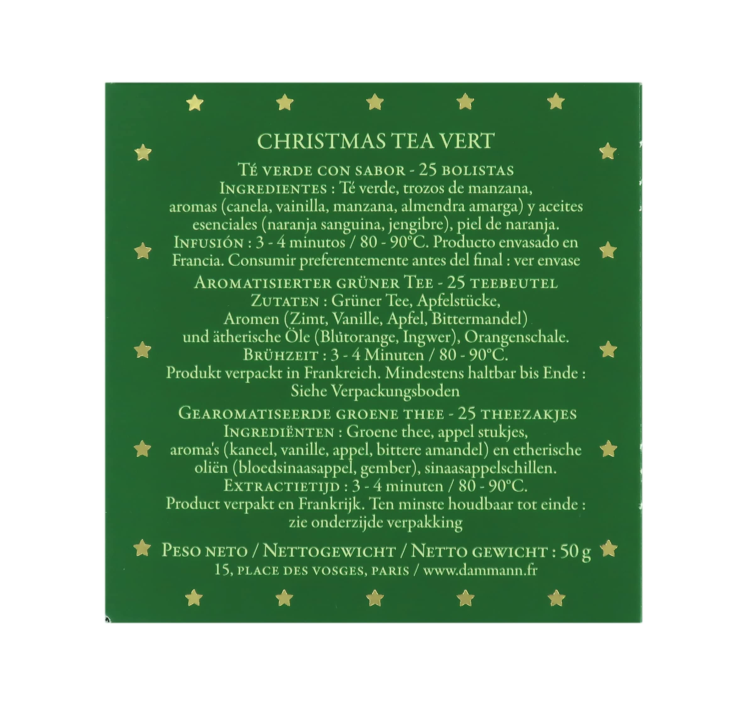 Thé de Noël, Thé Vert à le Pomme et l'Orange, Paquet Cadeau, 50g - Dammann Frères