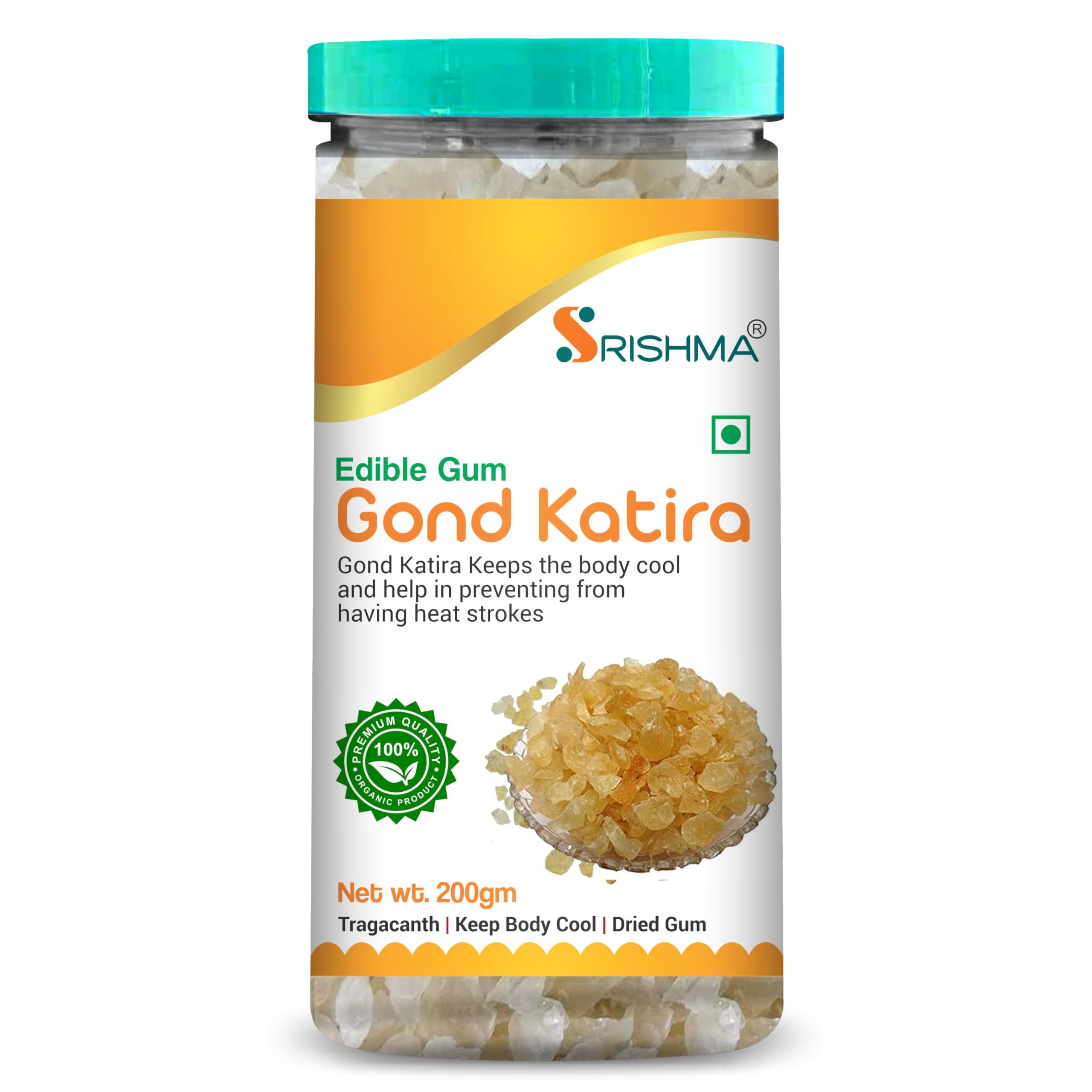 SRISHMAGond Katira Pure Organic Edible Gum (200g) | 100% Natural Tragacanth Gum Crystals | High Cooling Properties | Kathila Gum | Chahar Gond | Cochlospermum Gossypium