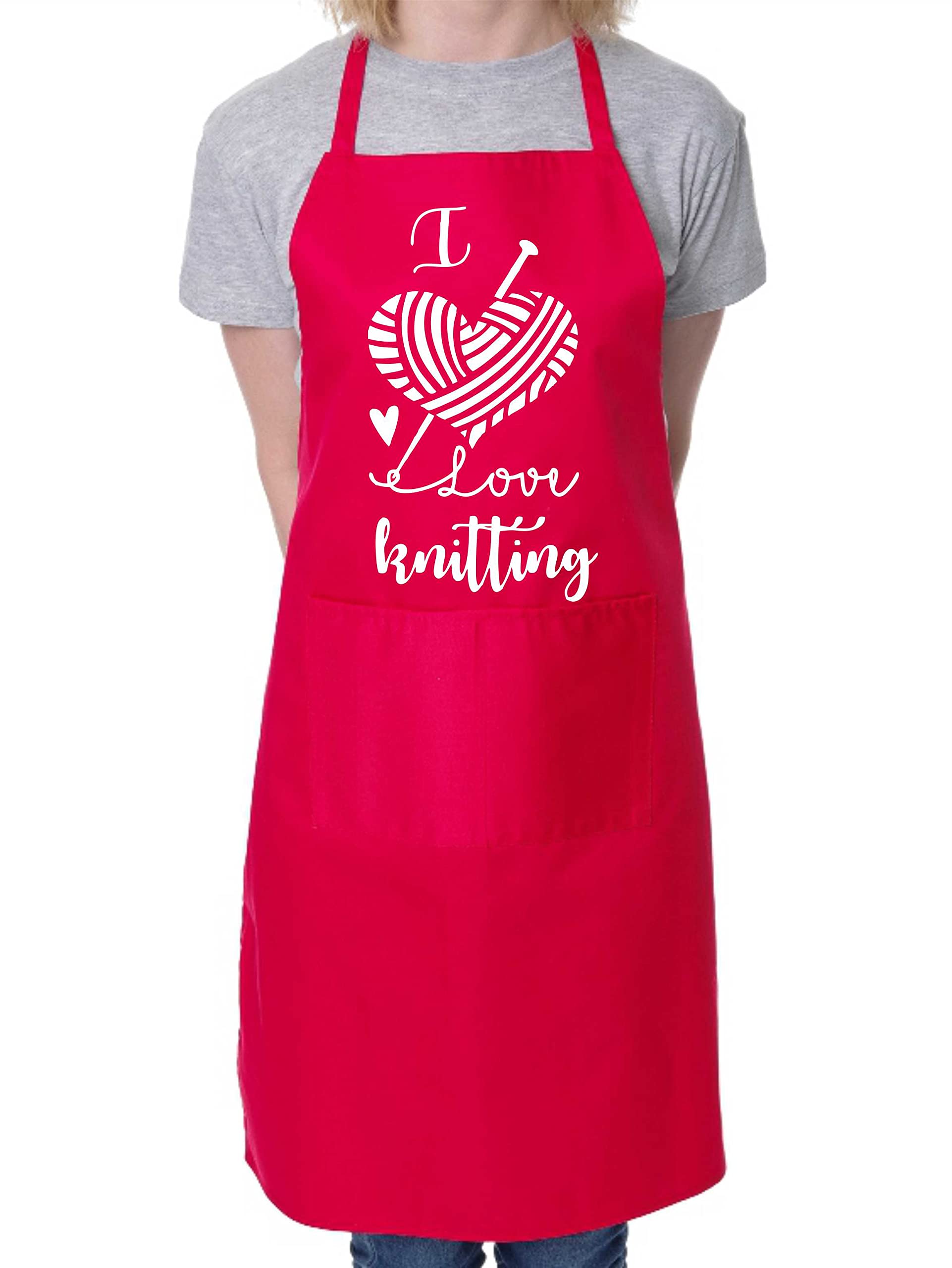 Print4U I love Knitting Apron Funny Novelty Baking Crafting Cooking Apron Red