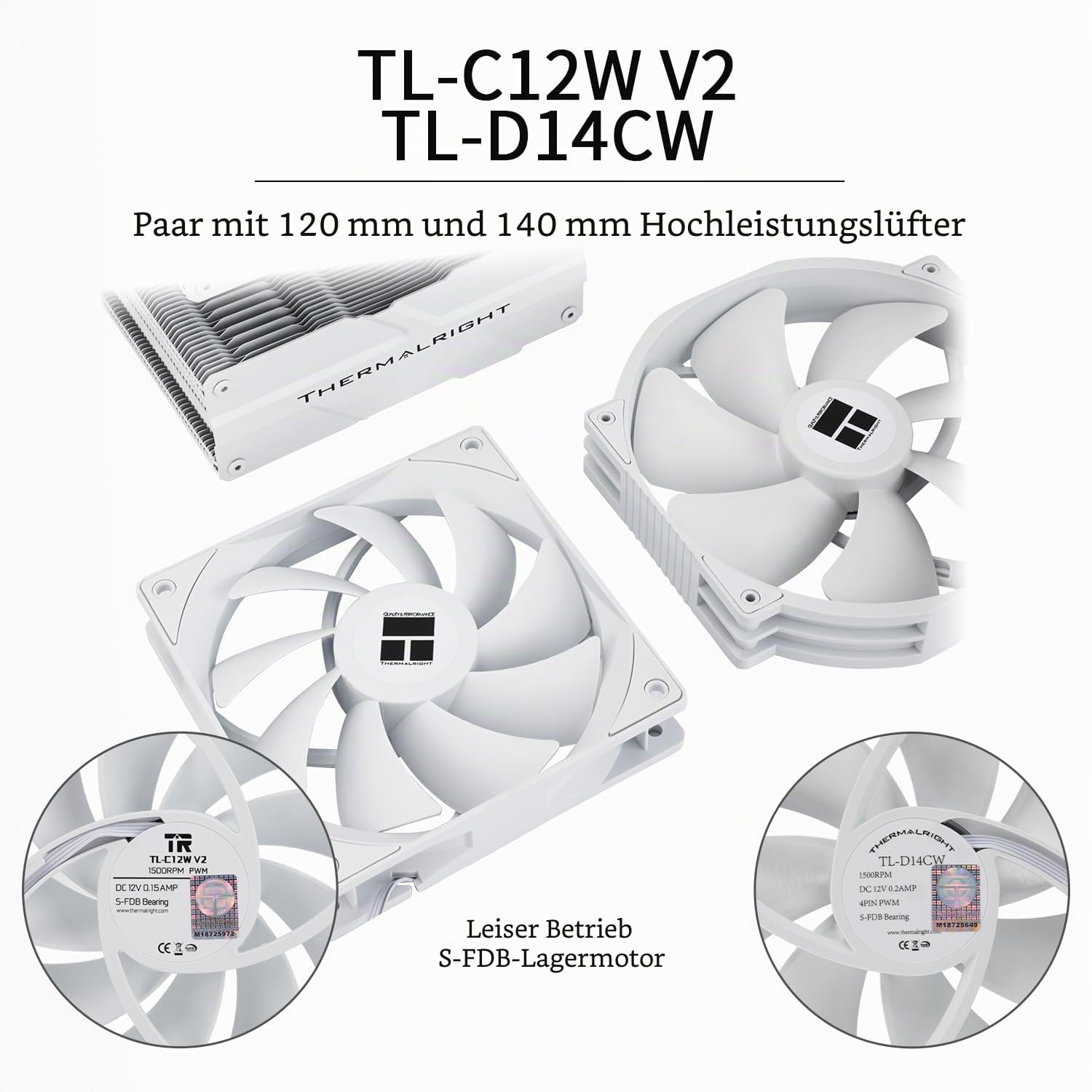 TR Peerless Assassin 140 Weiß, 6 Heatpipes, zwei PWM Lüfter und zwei Turme, 158 mm hohe CPU-Kühlung mit oberer Abdeckung, für AM4/AM5 und Intel LGA1851/1700/115X/1200