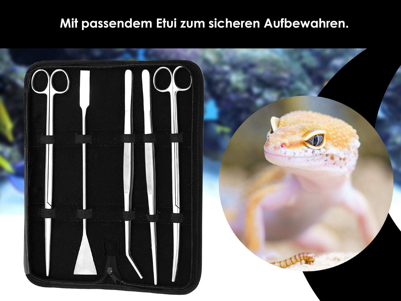 Komplett-Aquarium - Terrarium Set (Pflanzen-Pinzetten, Pflanzenschere, Kiesspatel im Etui), Edelstahl