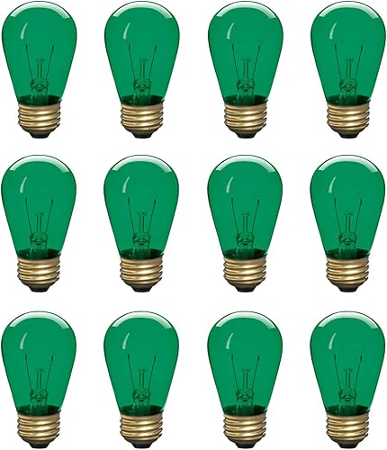 Miniatura 1 de Bombilla incandescente S14 Edison de repuesto, base mediana E26, 130 V, verde (paquete de 12)