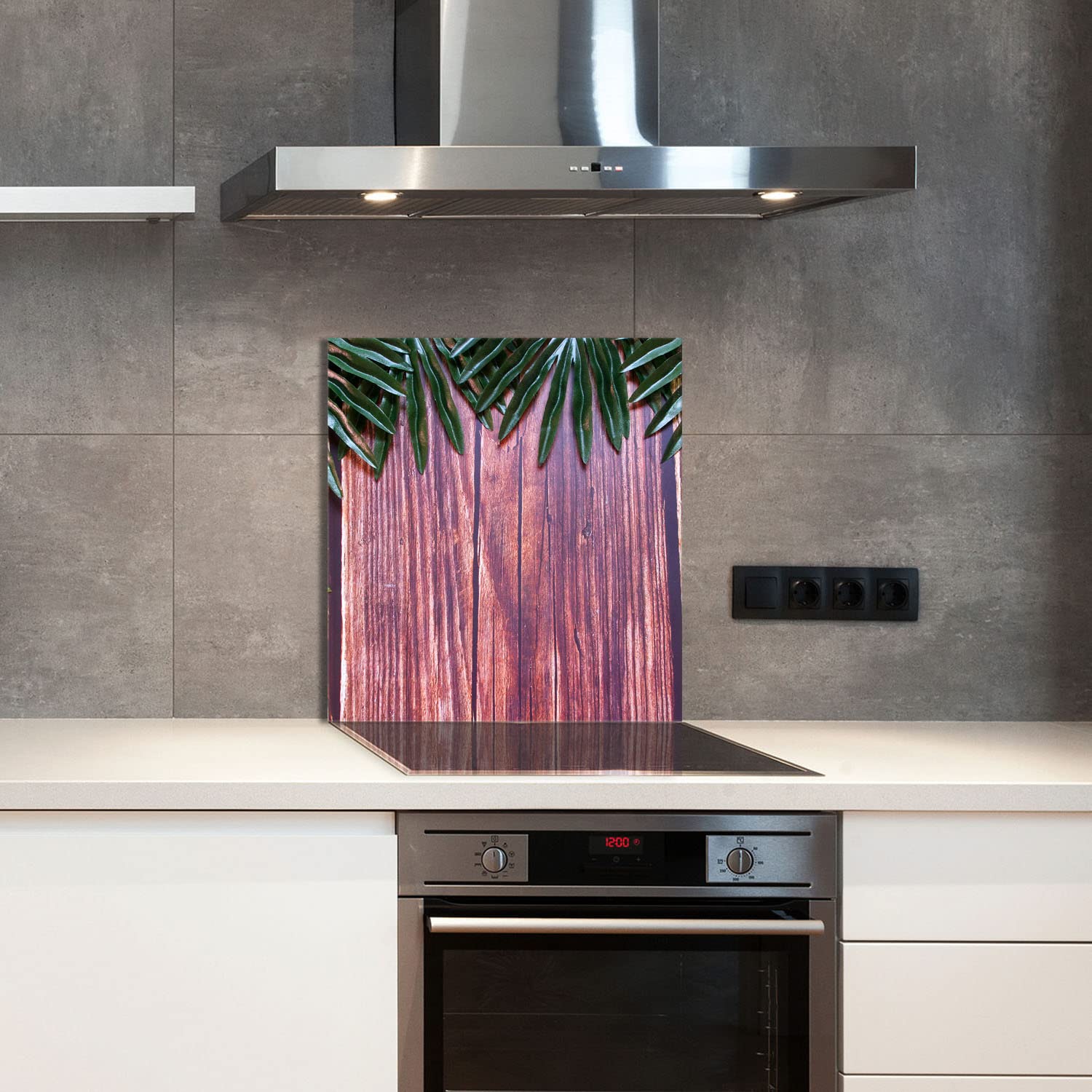 Szklany panel ochronny do kuchni Lacobel, szklana płyta ochronna na kuchenkę, 60x65 cm, szklana deska do krojenia, ochrona przed rozpryskiwaniem, uniwersalna, LIŚCIE