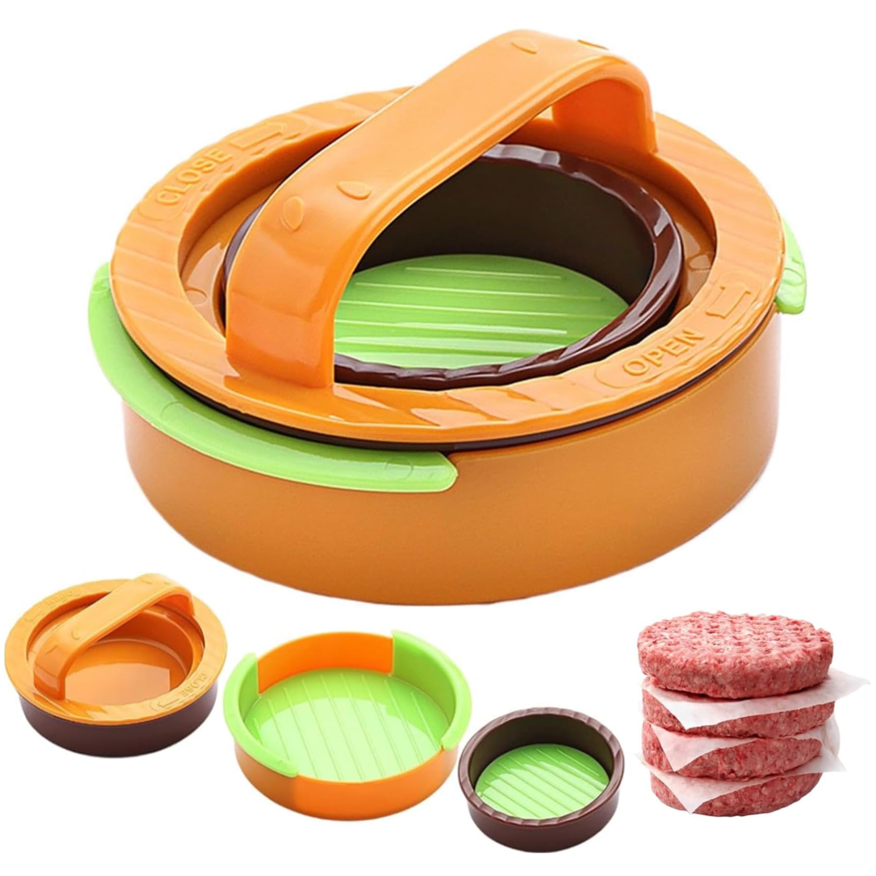 3 in 1 Non-Stick Hamburger Press Patty Maker Durable Burger Press for Stuffed Burgers Sliders Veggie & Beef Patties Easy to Clean Kitchen Gadget for BBQ Grilling & Barbecue