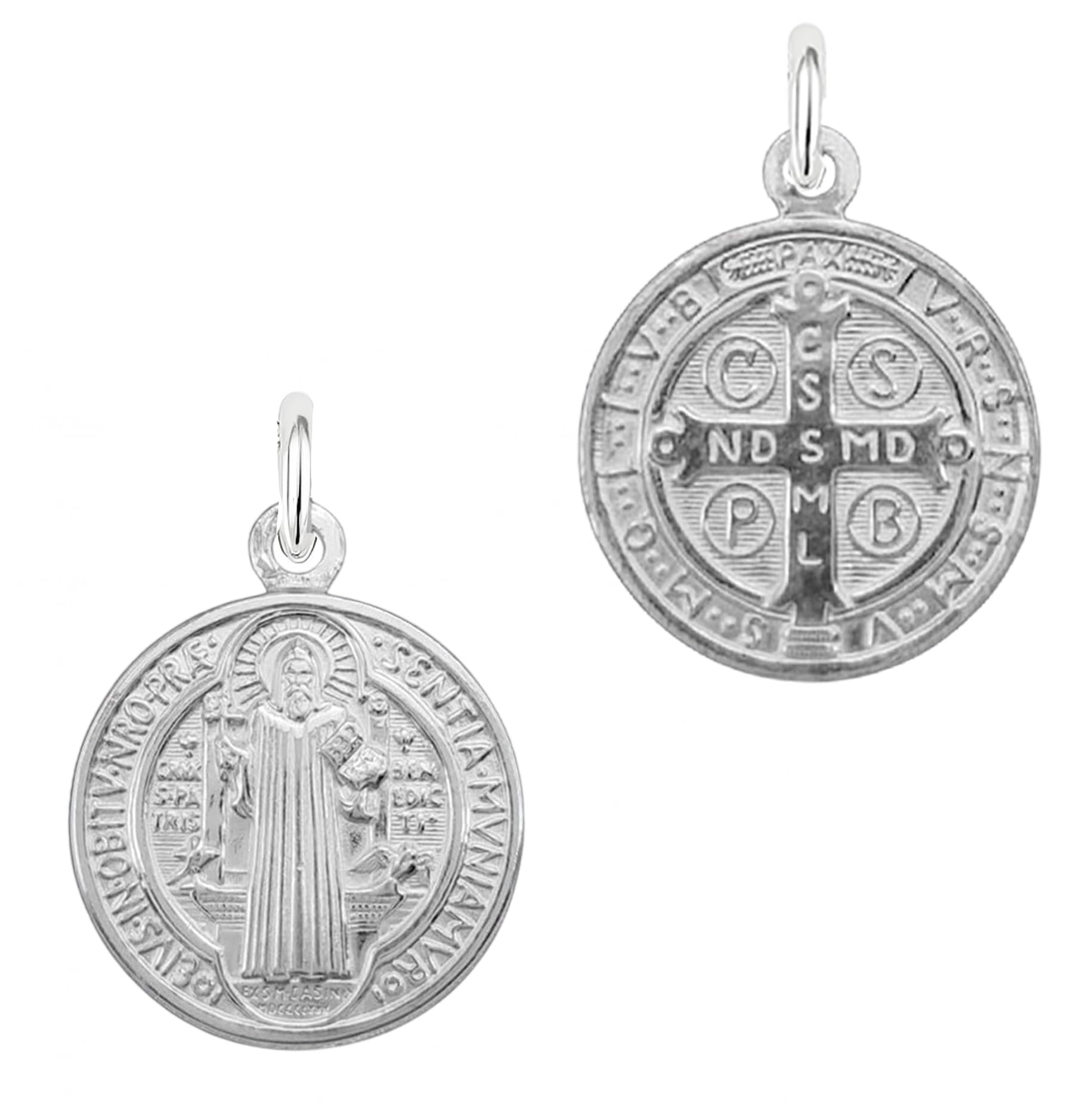 Only faith Colgante Medalla de San Benito en Plata de Ley 925, Colgante con Cruz de Poder, 1,5 cm y 2 cm