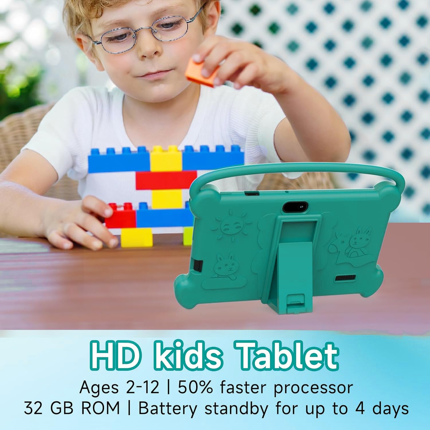 Tablet per bambini da 7 pollici 3-9 per bambini, 32 GB ROM con custodia antiurto, software Android per bambini installato Netflix, YoutTube, app aiwawa, controllo genitori, doppia fotocamera