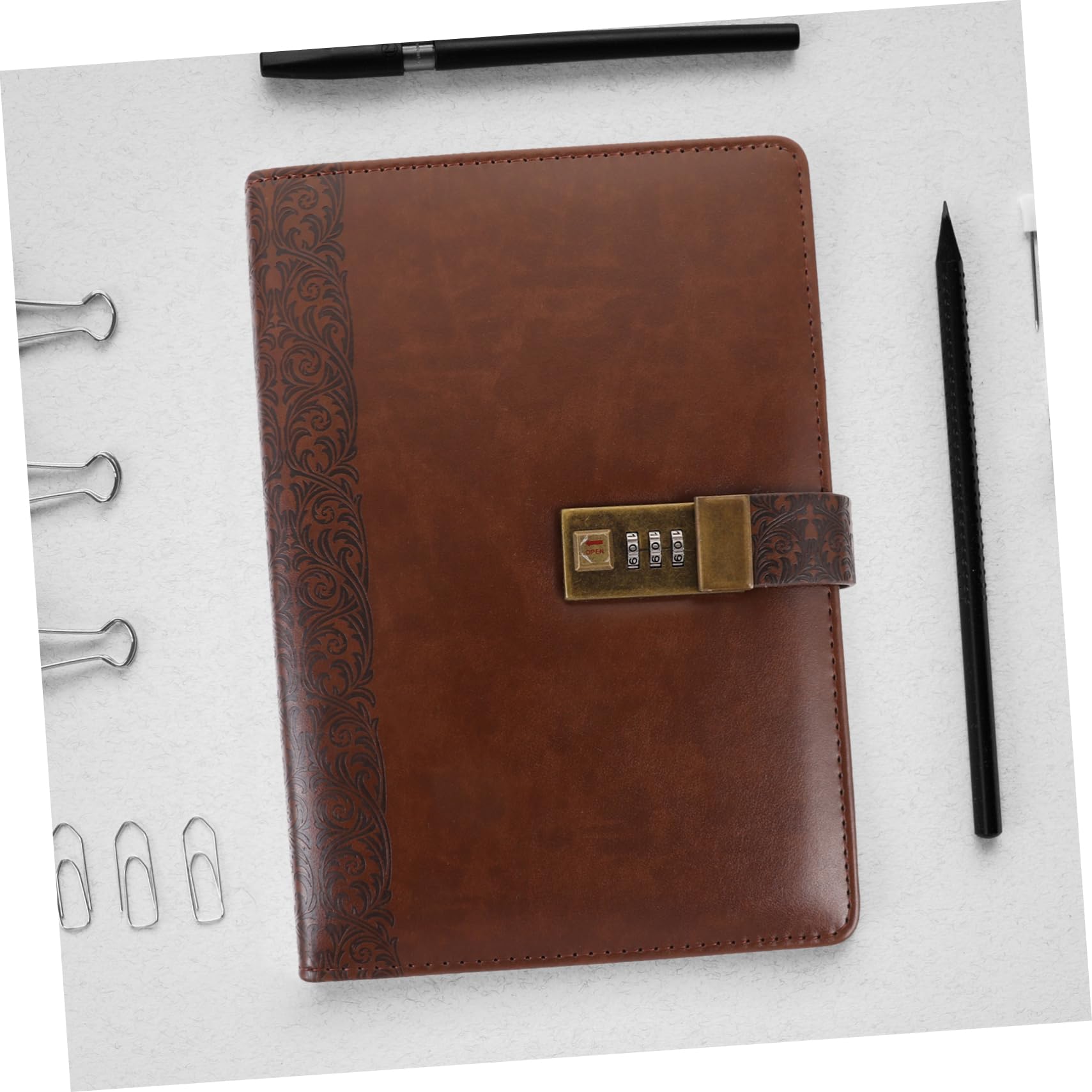 Abschließbares Vintage Notizbuch A5 aus Pu mit Schlossdesign | Schulanfang Deko, Papier und Edelstahl, Coffee Farbton, Praktisch für Scrapbooking und Büro