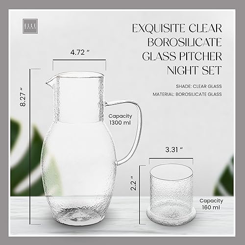 Miniatura 3 de elle decor Juego de jarras de noche  Jarra de 44 onzas con taza  Vaso doble como tapa  Hecho de vidrio de borosilicato transparente  Para habitación