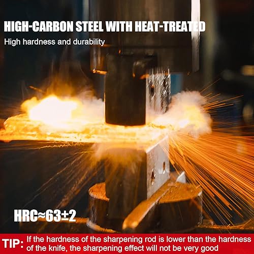 Miniatura 3 de Azhou Varilla de afilado fino de 12 pulgadas, HRC 632 de acero de alto carbono con mango de madera, afilador de cuchillos de cocina profesional,