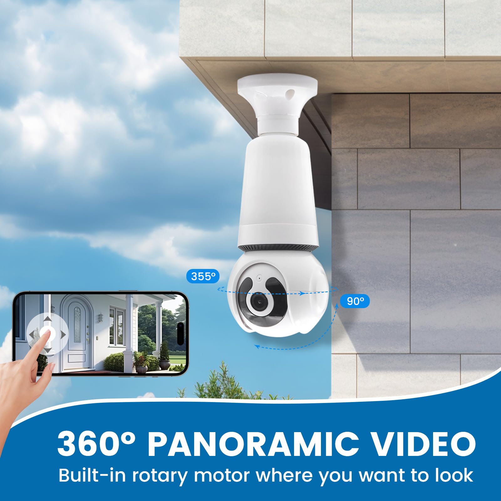 Biqiure Lampadina Con Doppia Telecamera Di Sorveglianza WiFi – 1080P Full HD, Visione Notturna A Colori, Audio Bidirezionale E Rilevamento Movimento 360° - 6