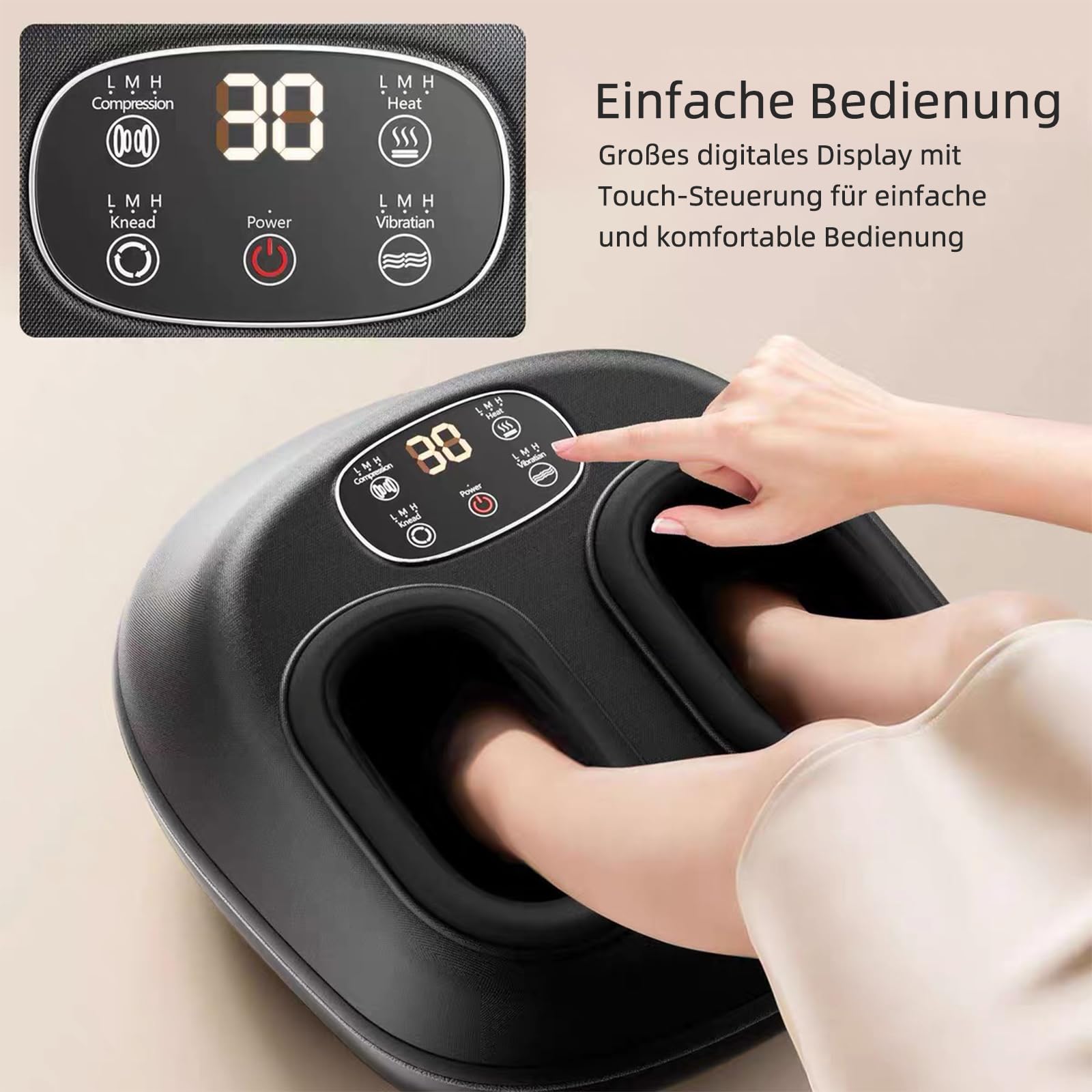 Fußmassagegerät mit Wärmefunktion, 3D-Komprimierung und Funkfernbedienung, 5 Kraftstufen,Geschenke für Männer und Frauen,Abnehmbarer Stoffbezug,36x30x15 cm, Schwarz