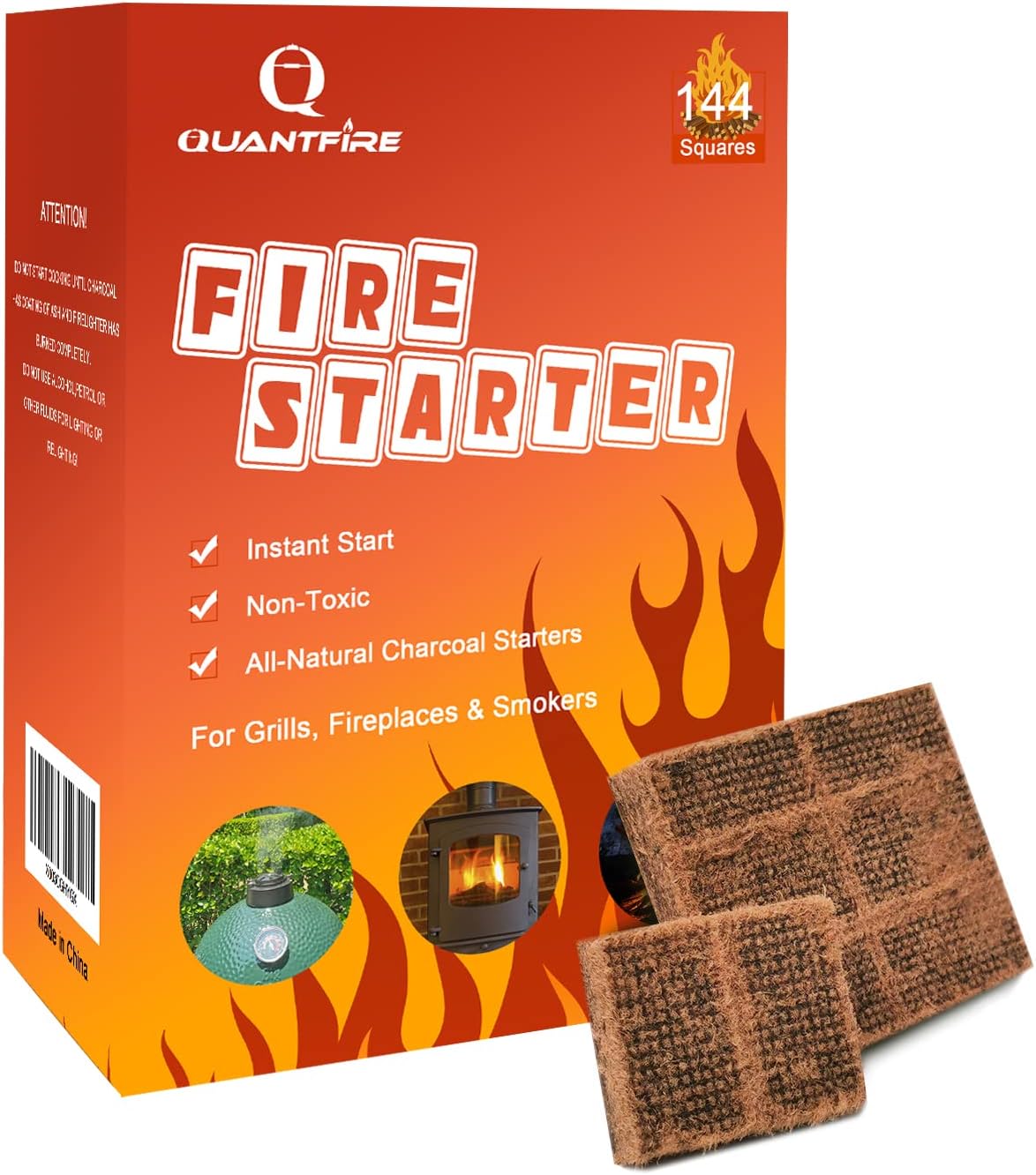 Quantfire Fire StarterPack of 144 Charcoal Fire Starters for Campfires, Chimney