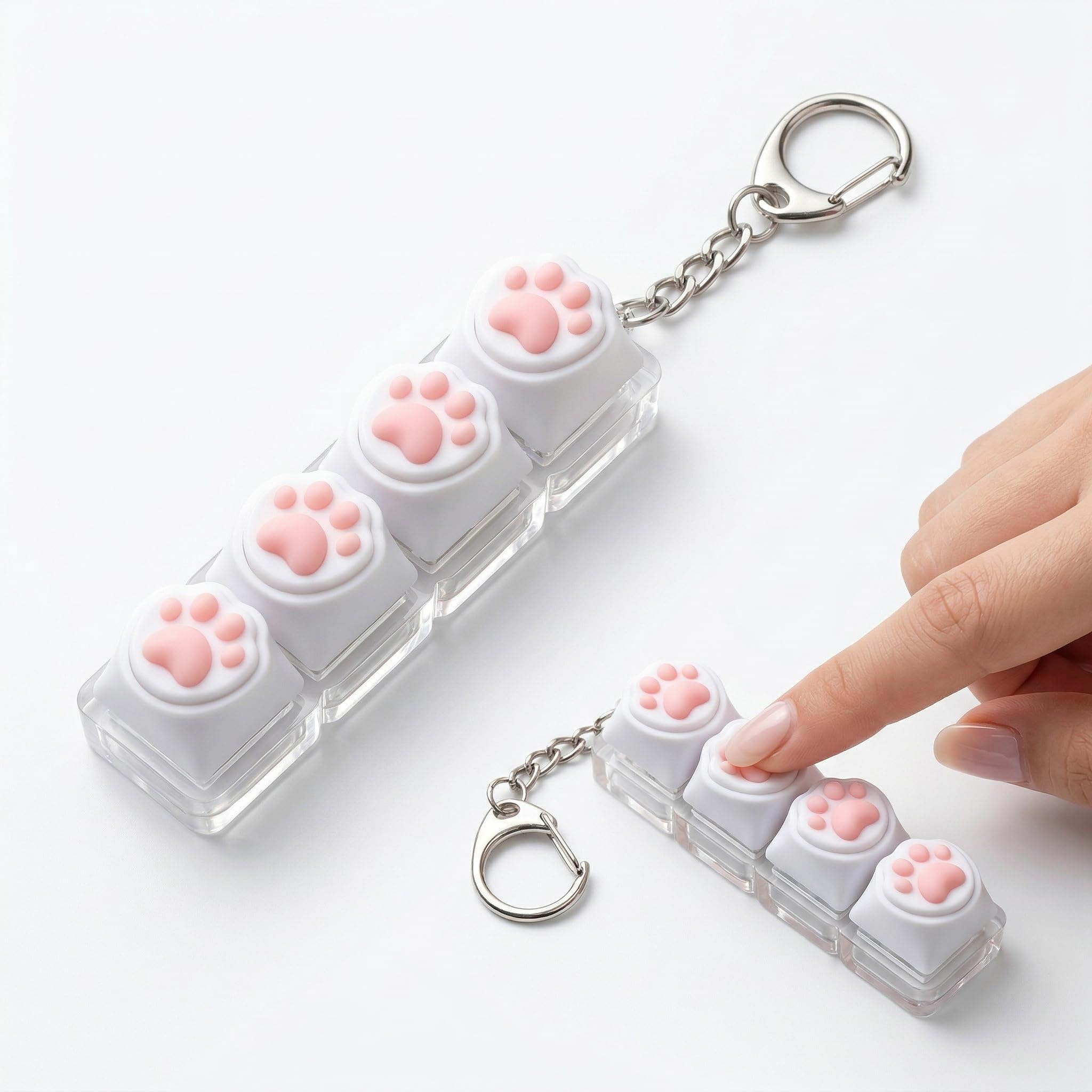 Keyboard Fidget Toy, Pink Cat Paw Fidget Toy Portable Fidget Keyboard Keychain, Clicker Keyboard Fidget Toy Stress Relief for Office, School, Home and Travel, Gifts with Multiple Styles (4-button)