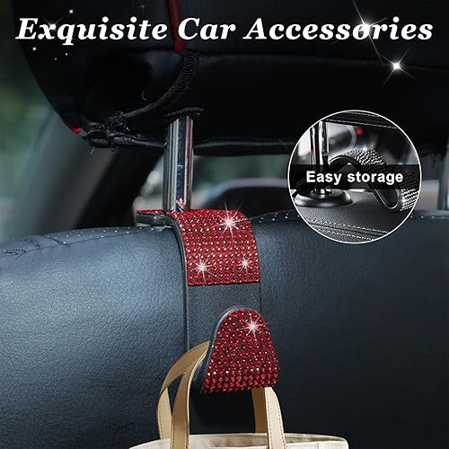 Miniatura 4 de Ziciner 4 ganchos brillantes para reposacabezas de asiento de automóvil, organizador de almacenamiento de diamantes de imitación para asiento