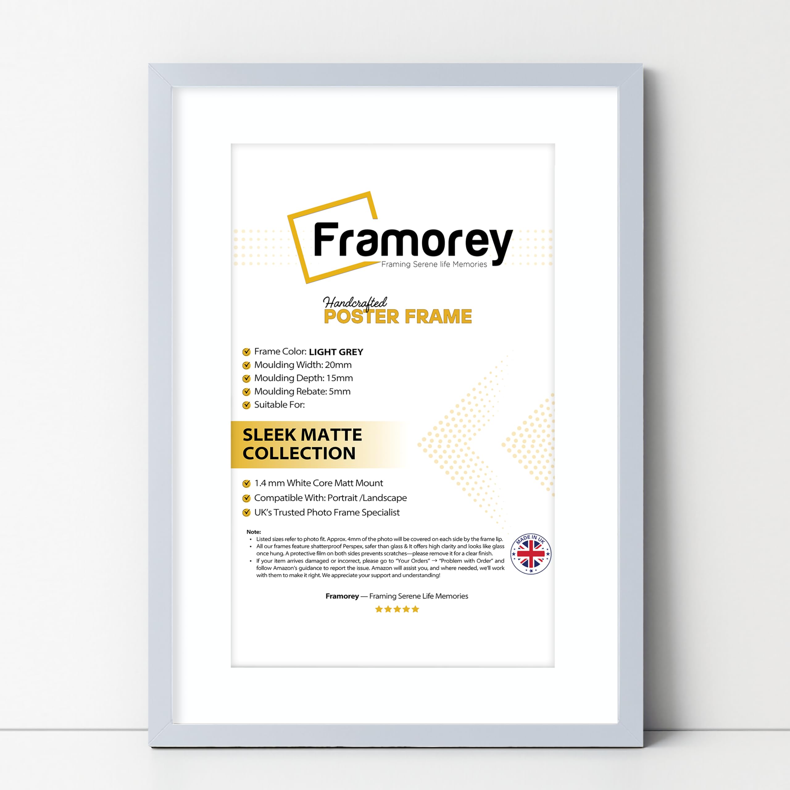 Framorey Framing Serene Life Memories Light Grey With White Mount Framorey Thin Matt Light Grey Photo Frames 22X18" Size Picture Frame With 18X14" Size White Mount, Flat Wooden Effect Photo Frames, Home Décor Frame, Wall Art Poster Frame