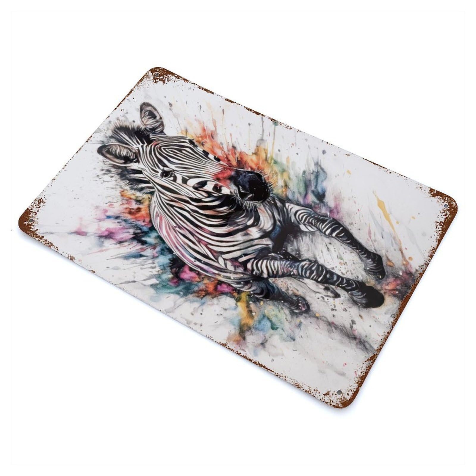 Retro Metal Sign with Zebra Abstract Watercolor Design 11.8"x7.9", for Pub, Kitchen And Man Cave Decor, Rustic Home Decor
