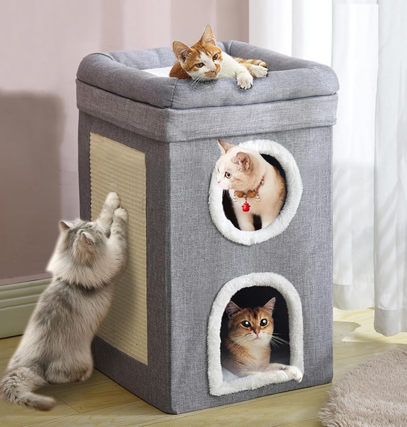 Nyganmelloz Foldable Cat House,2Storey Indoor Large Cats Cave Kitten