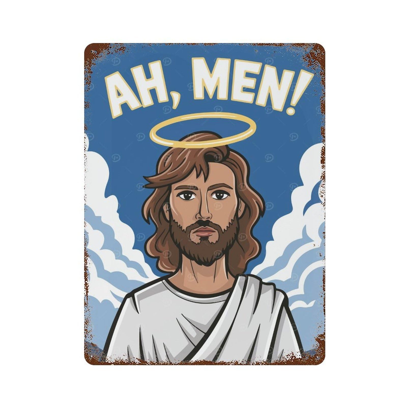 Jesus Christ Cartoon Rustic Tin Plaque 15.7"x11.8", Farmhouse Wall Decor for Shed, Workshop And Garage Wall Decor