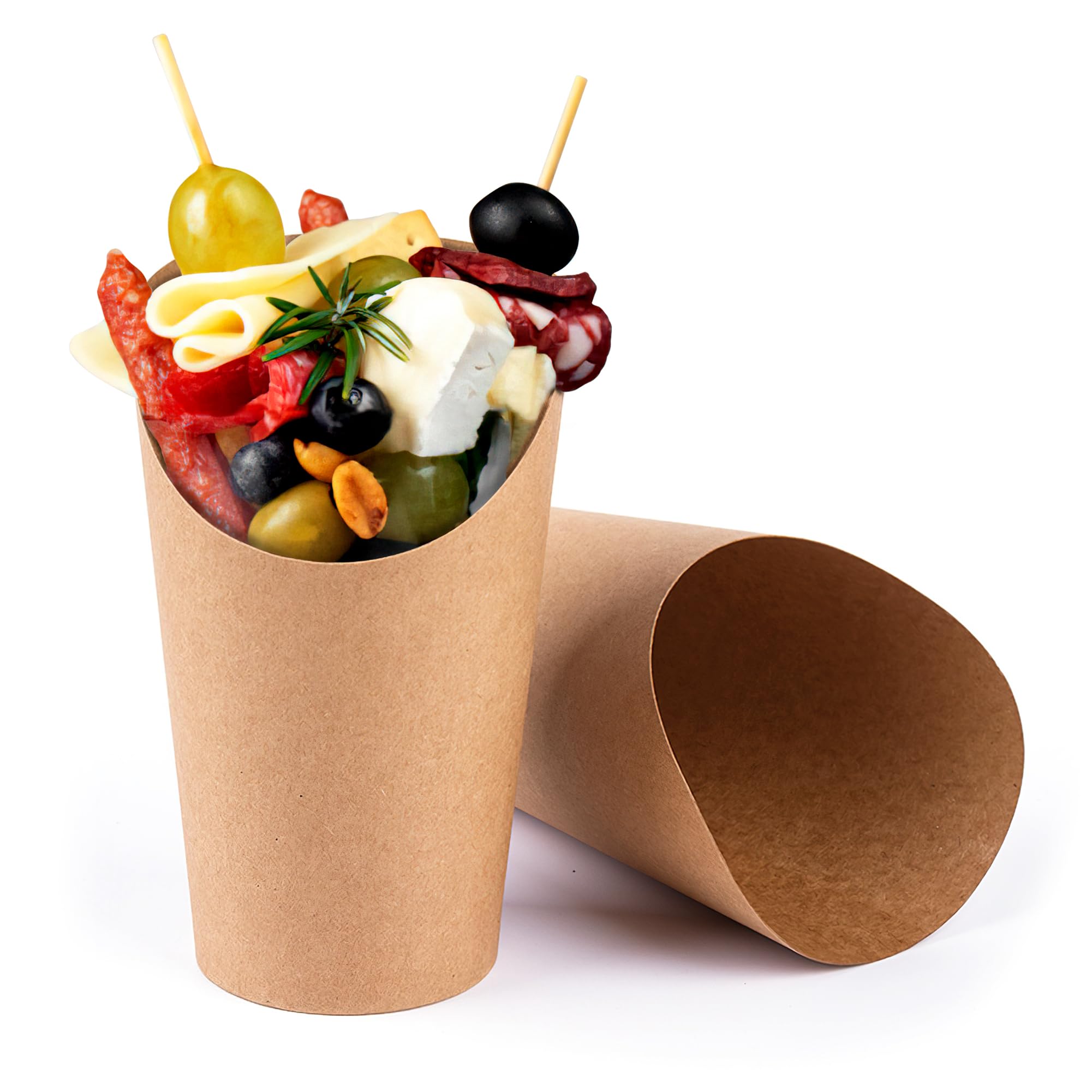 MOLFUJ 14 Oz French Fries Holder, 50 Pcs Kraft Paperr Charcuterie Cups Disposable, Mini Brown Party Serving Boxes Containers for Popcorn, Appetizer,