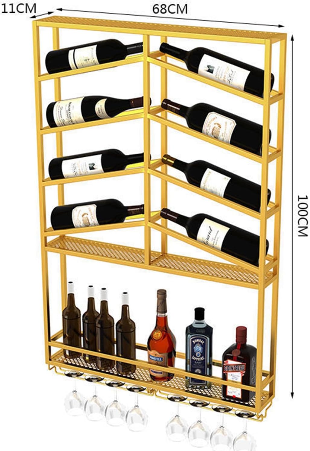 Industrial LED Wall Mounted Wine Rack with Liquor Bottle Display Shelf Iron Stand Holder for Home Restaurant Bars Countertop Storage Racks (Color:)
