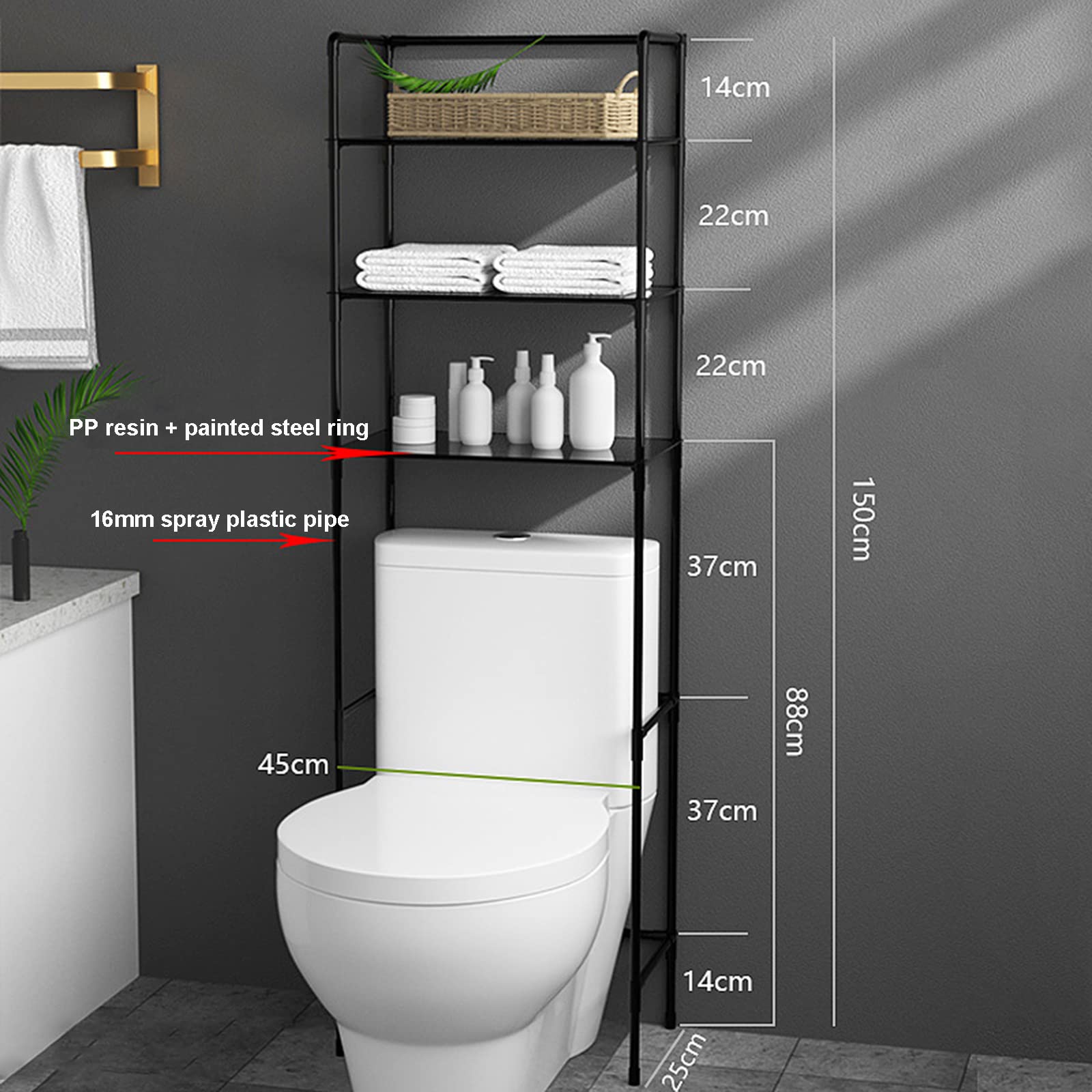 Ripiani da bagno sopra l'armadietto del WC, piccolo facile da montare, soluzione salvaspazio per bagno indipendente