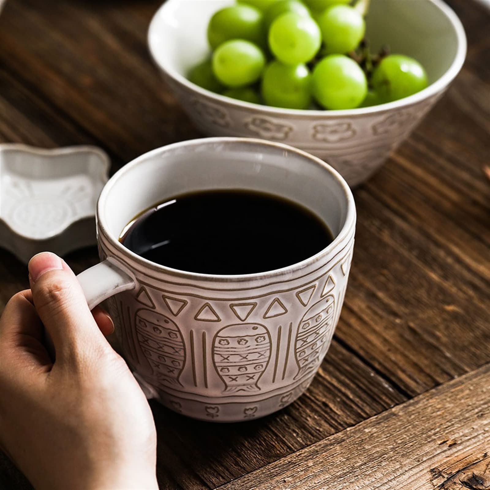 Ceramiczny kubek do kawy Vintage Relief Kubek 500ML Filiżanka do kawy o dużej pojemności Spersonalizowany kubek do picia